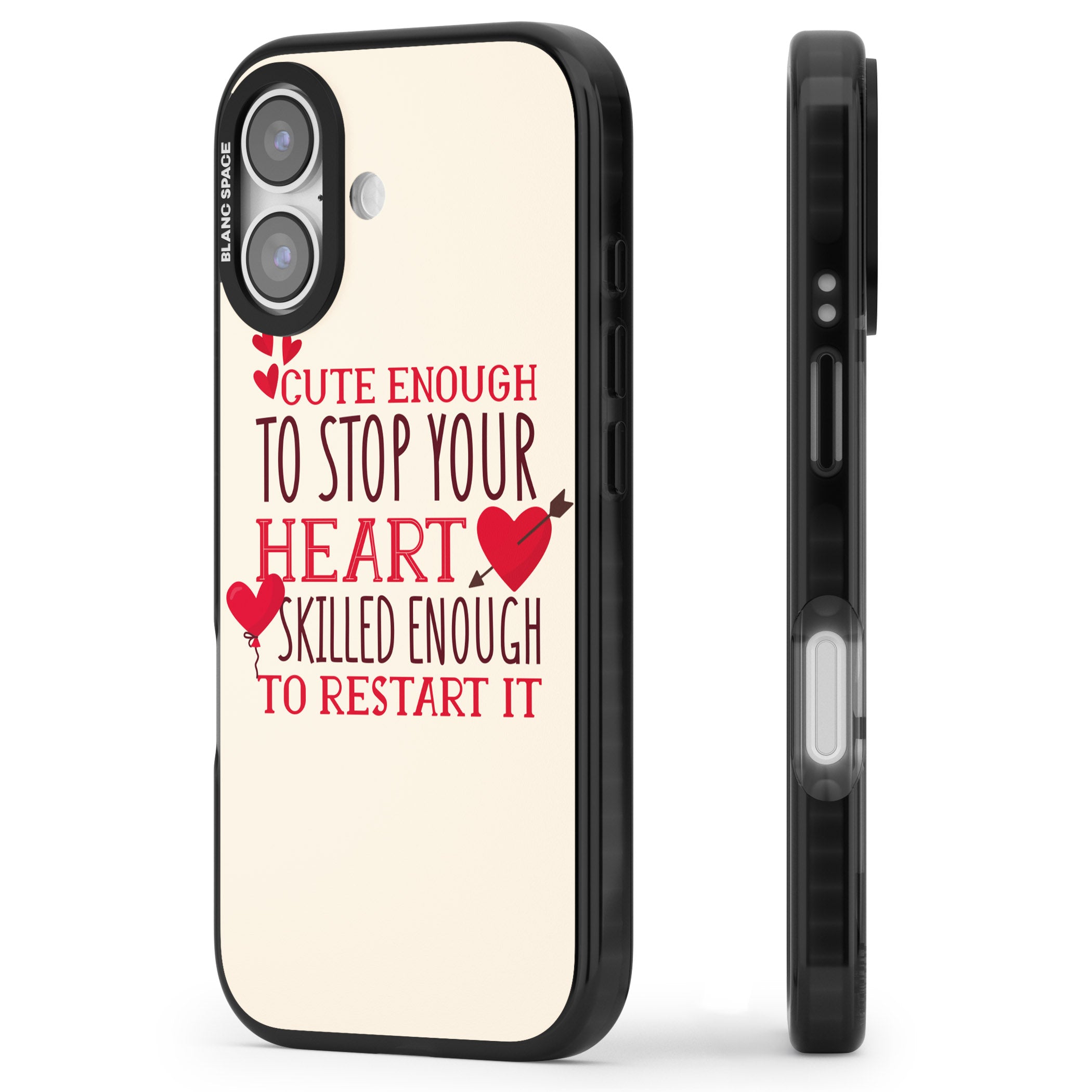 Cute Enough To Stop Your Heart iPhone 17 Impact Pro Black Phone Case Side Profile