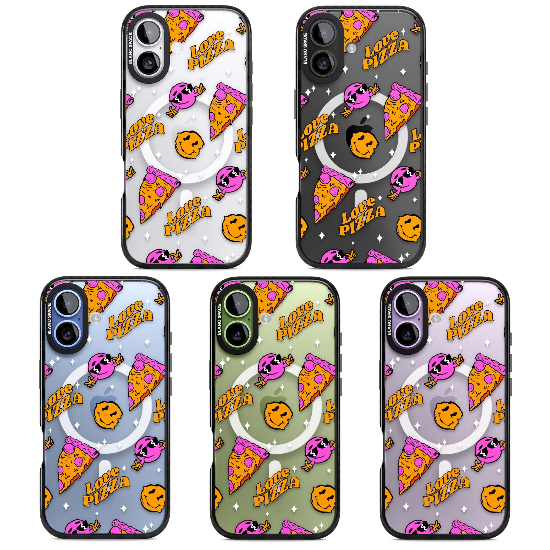 Psychedelic Love Pizza Pattern (Clear) iPhone 17 Impact Pro Black Phone Case APT Impact Protection