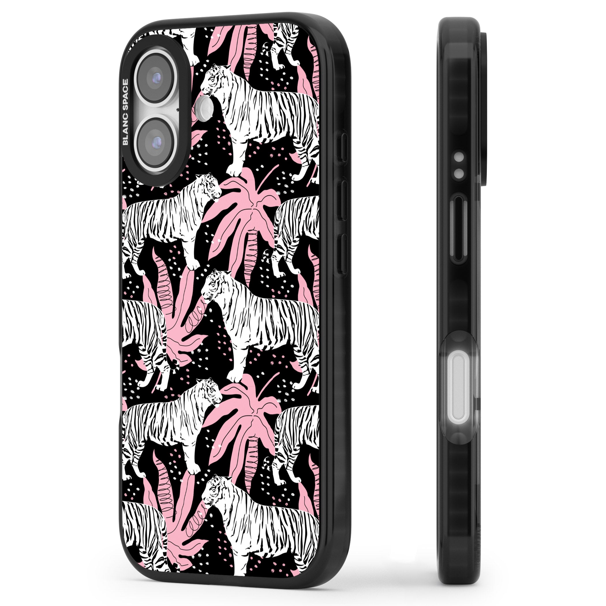 Pink Jungle Tiger iPhone 17 Impact Pro Black Phone Case Side Profile
