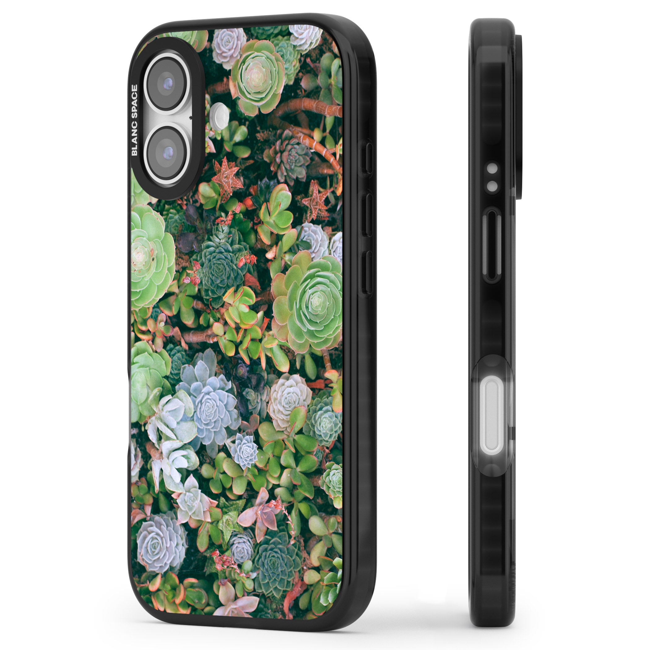 Succulent Garden iPhone 17 Impact Pro Black Phone Case Side Profile