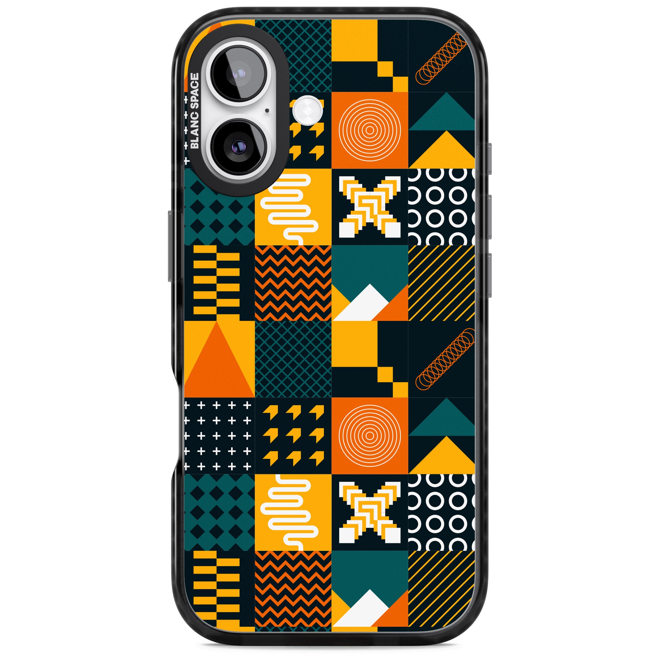 Funky Geometric Patterns: Orange & Dark Green iPhone 17 Impact Pro Black Phone Case