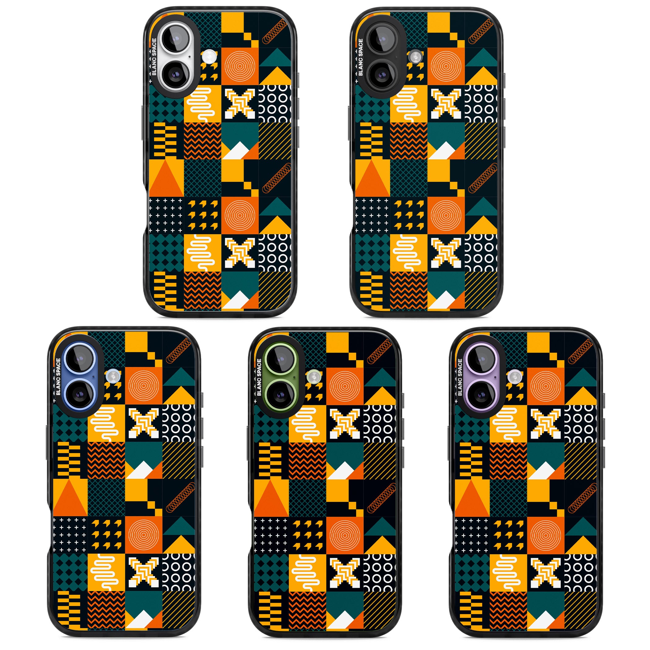 Funky Geometric Patterns: Orange & Dark Green iPhone 17 Impact Pro Black Phone Case APT Impact Protection