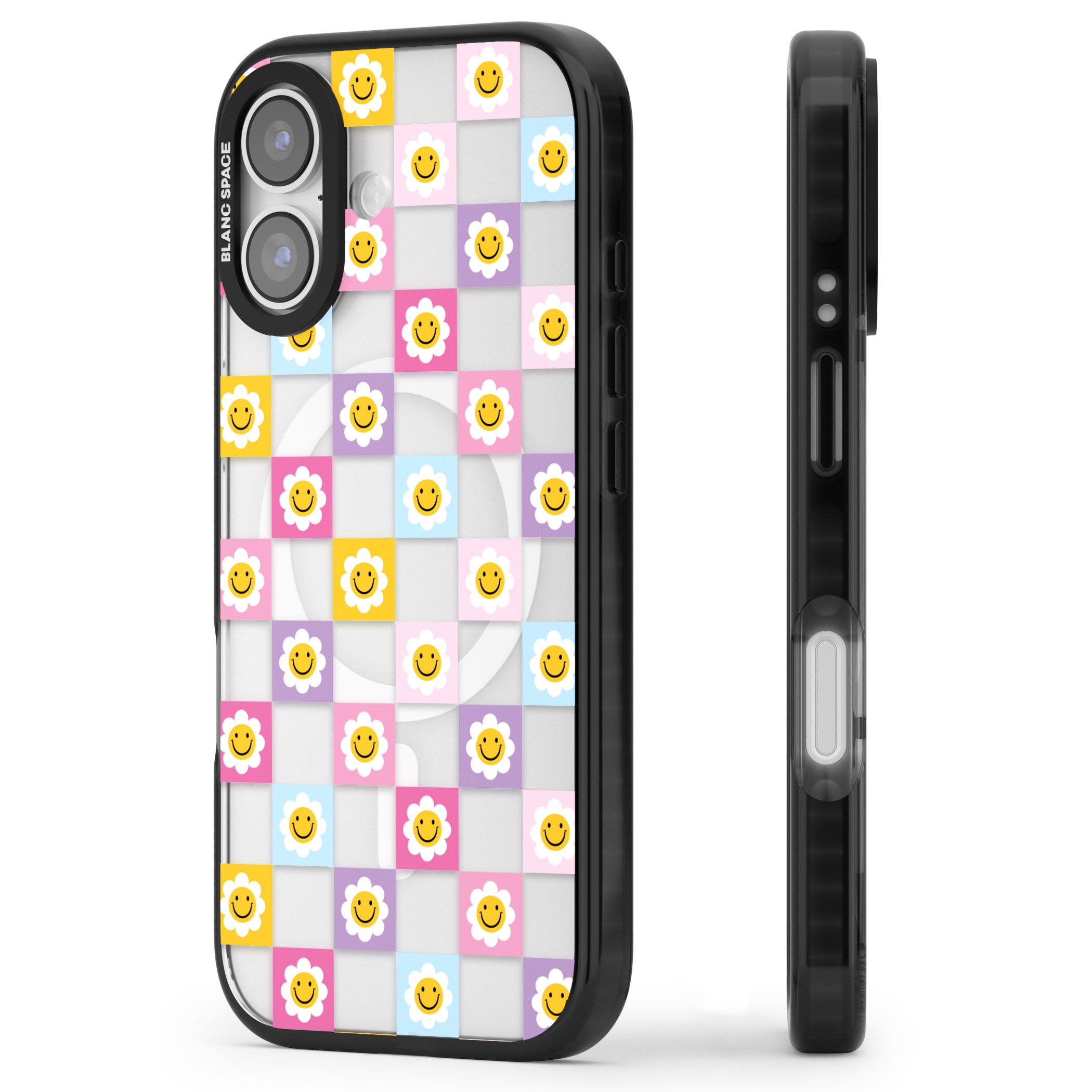 Daisy Squares Pattern iPhone 17 Impact Pro Black Phone Case Side Profile