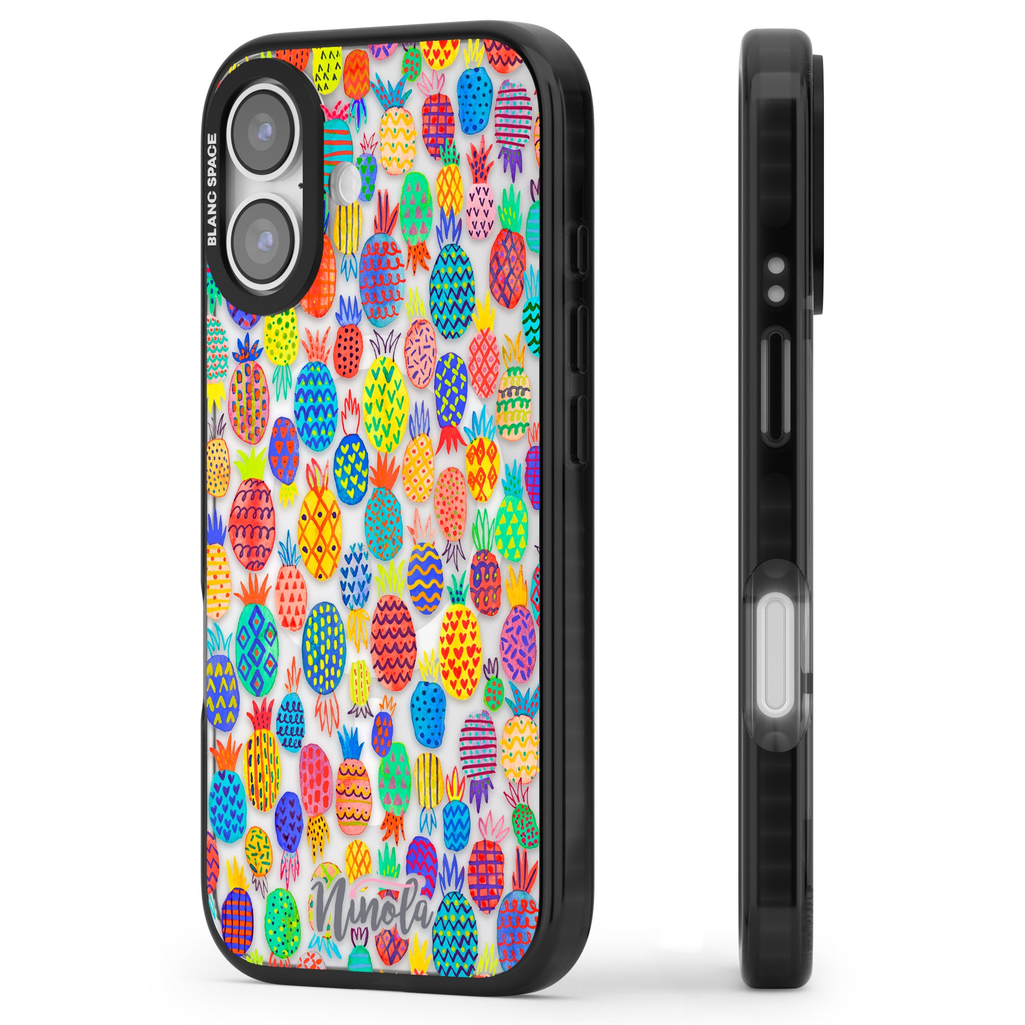 Vibrant Pineapple Pattern iPhone 17 Impact Pro Black Phone Case Side Profile