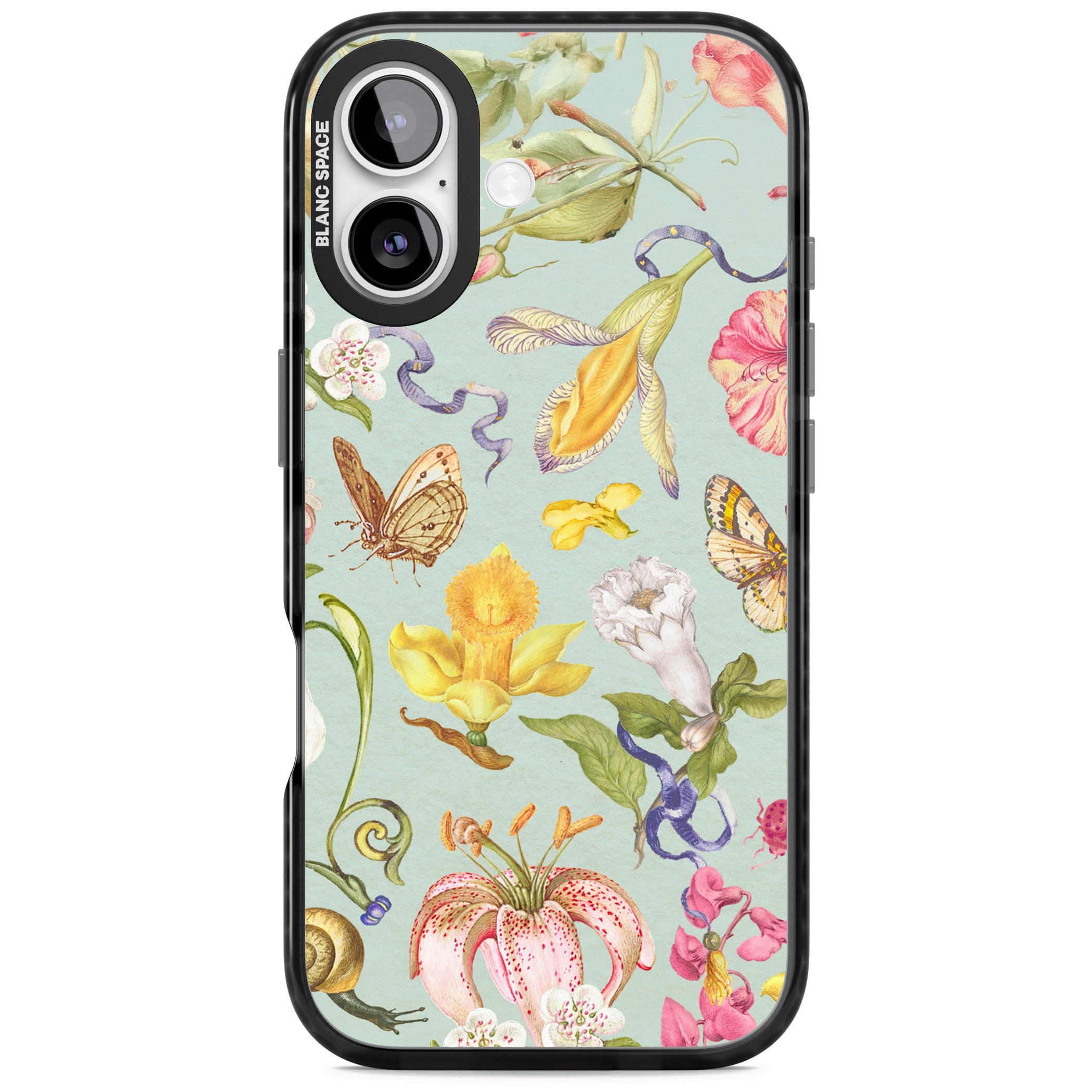 Blue Vintage Painted Flowers iPhone 17 Impact Pro Black Phone Case