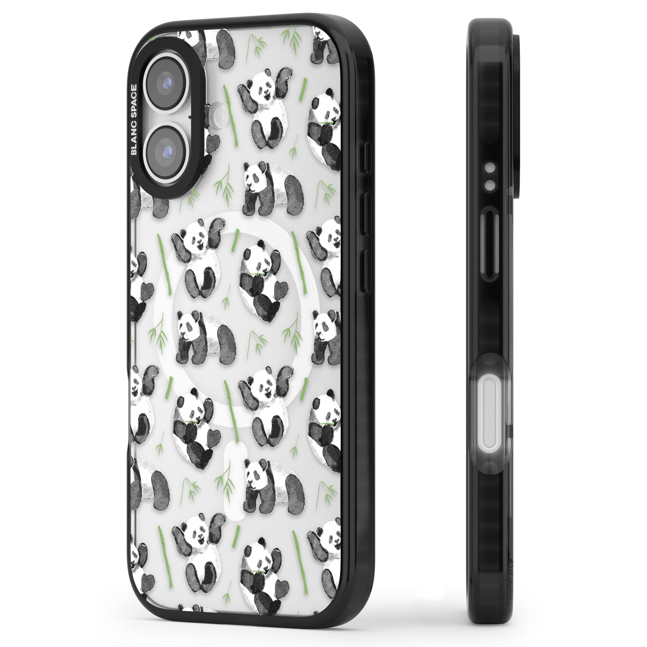 Watercolour Panda Pattern iPhone 17 Impact Pro Black Phone Case Side Profile