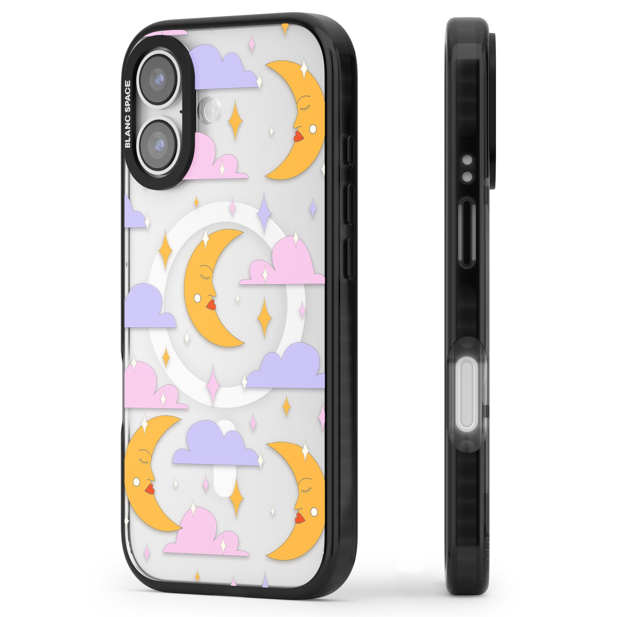 Moons & Clouds iPhone 17 Impact Pro Black Phone Case Side Profile