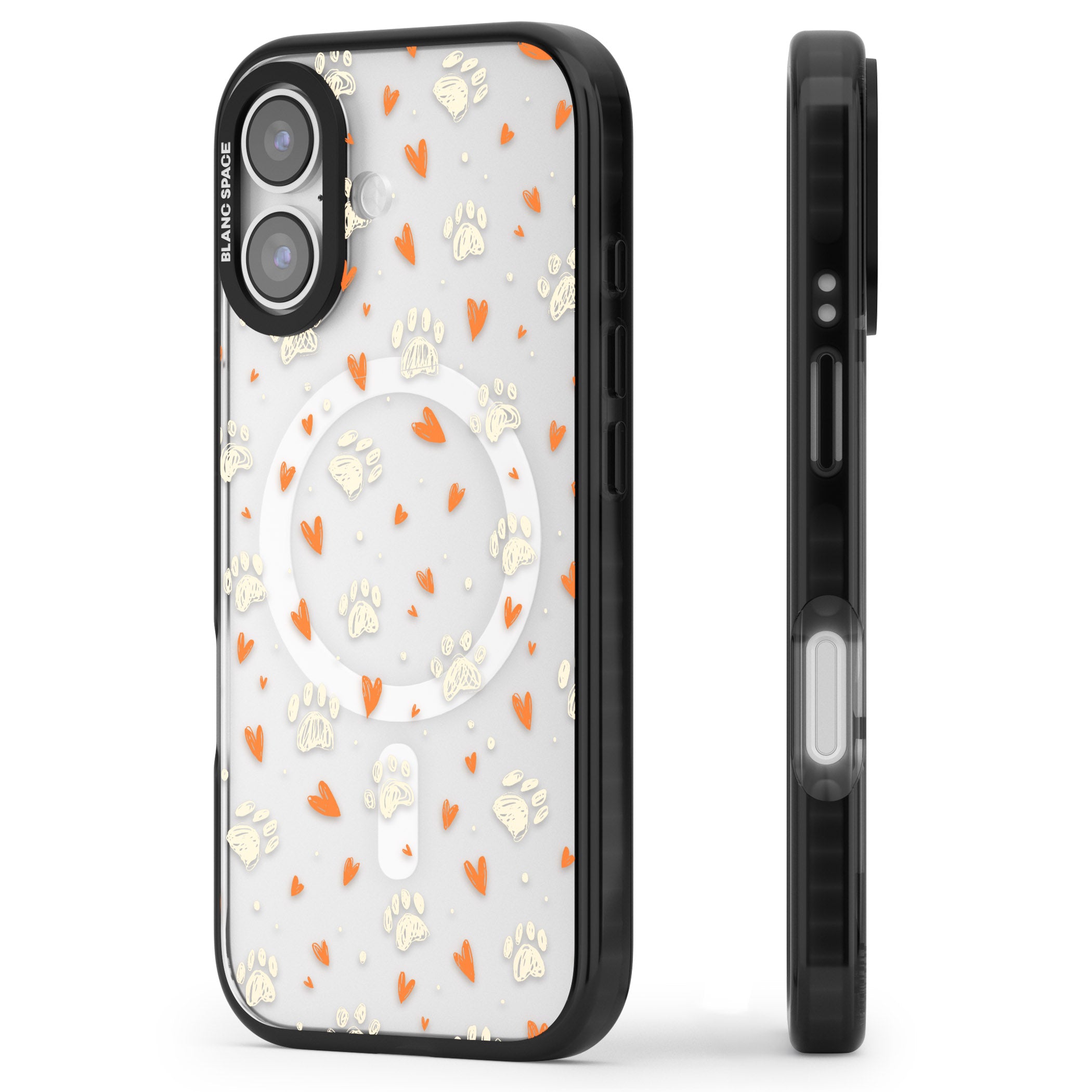 Paws And Hearts Pattern iPhone 17 Impact Pro Black Phone Case Side Profile