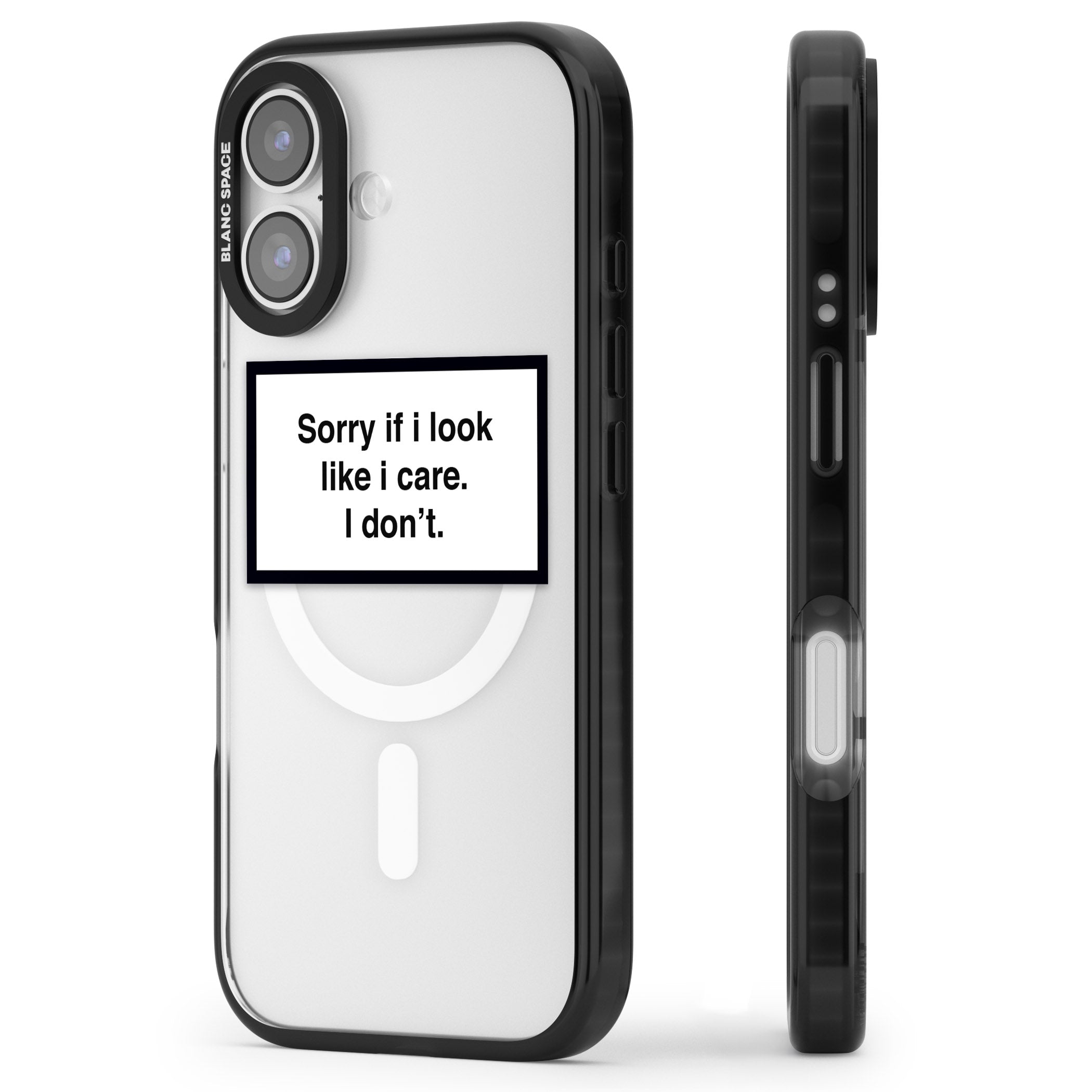 Sorry If I Look Like I Care iPhone 17 Impact Pro Black Phone Case Side Profile