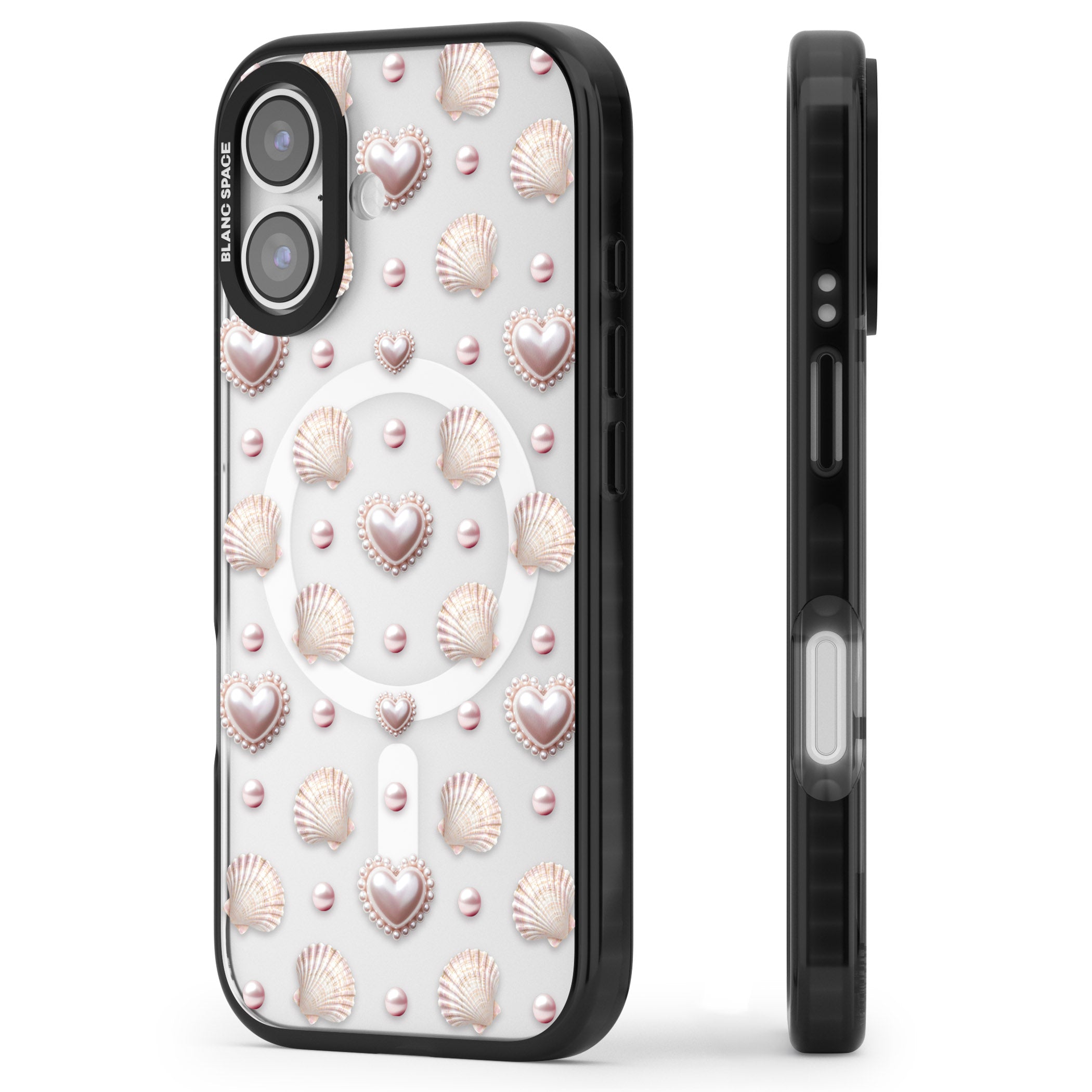 Pearl Hearts iPhone 17 Impact Pro Black Phone Case Side Profile