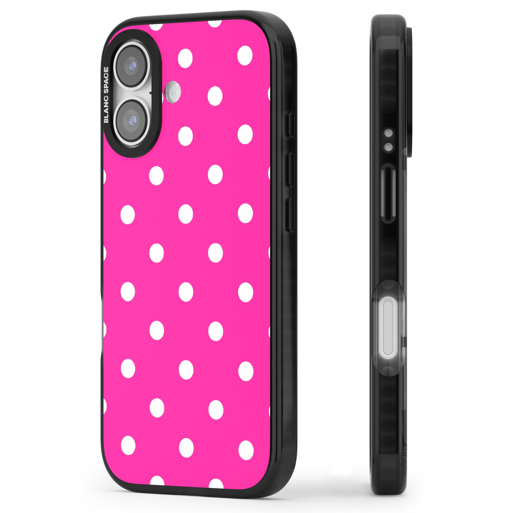 Pink Polka Dot iPhone 17 Impact Pro Black Phone Case Side Profile