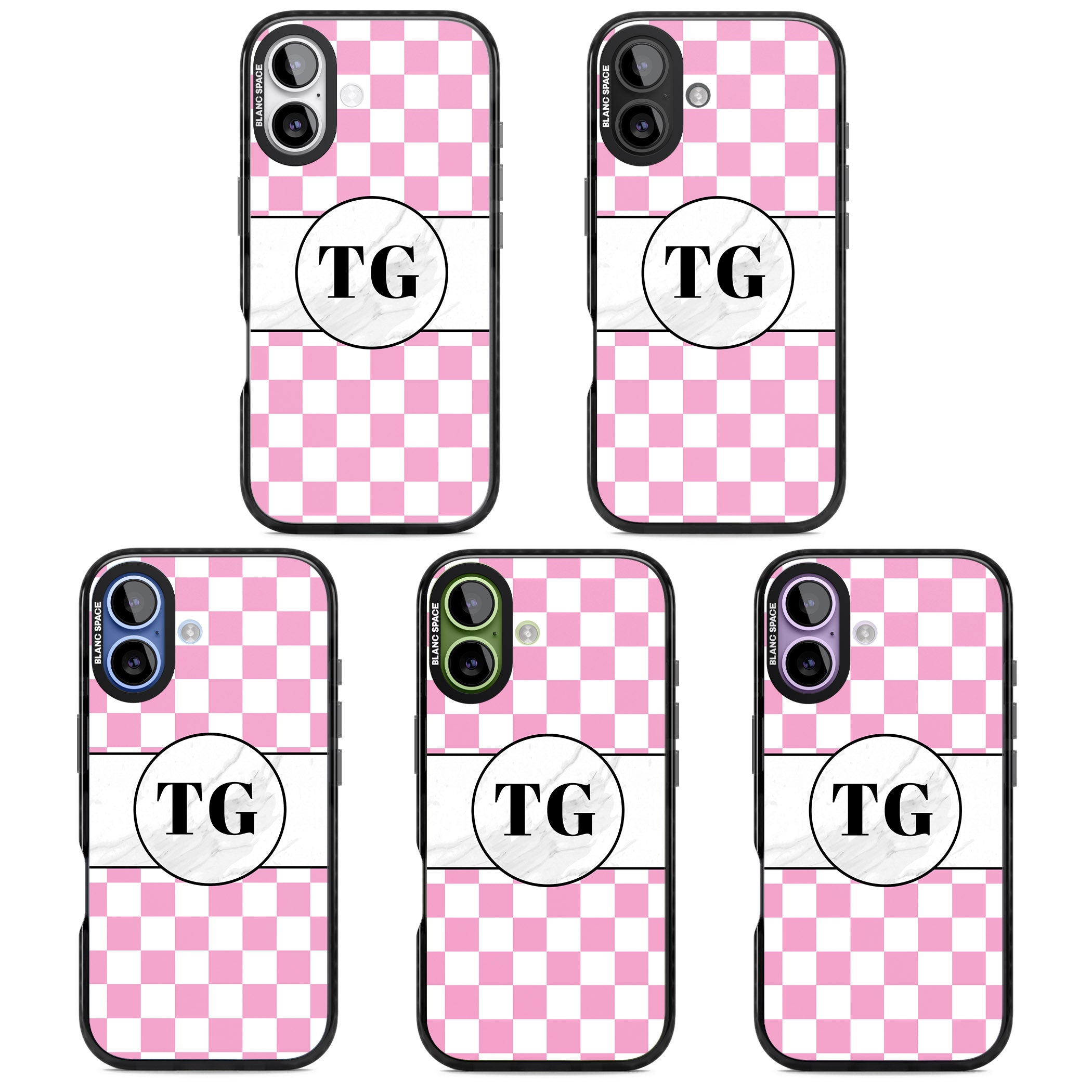 Personalised Monogrammed Pink Check iPhone 17 Impact Pro Black Phone Case APT Impact Protection