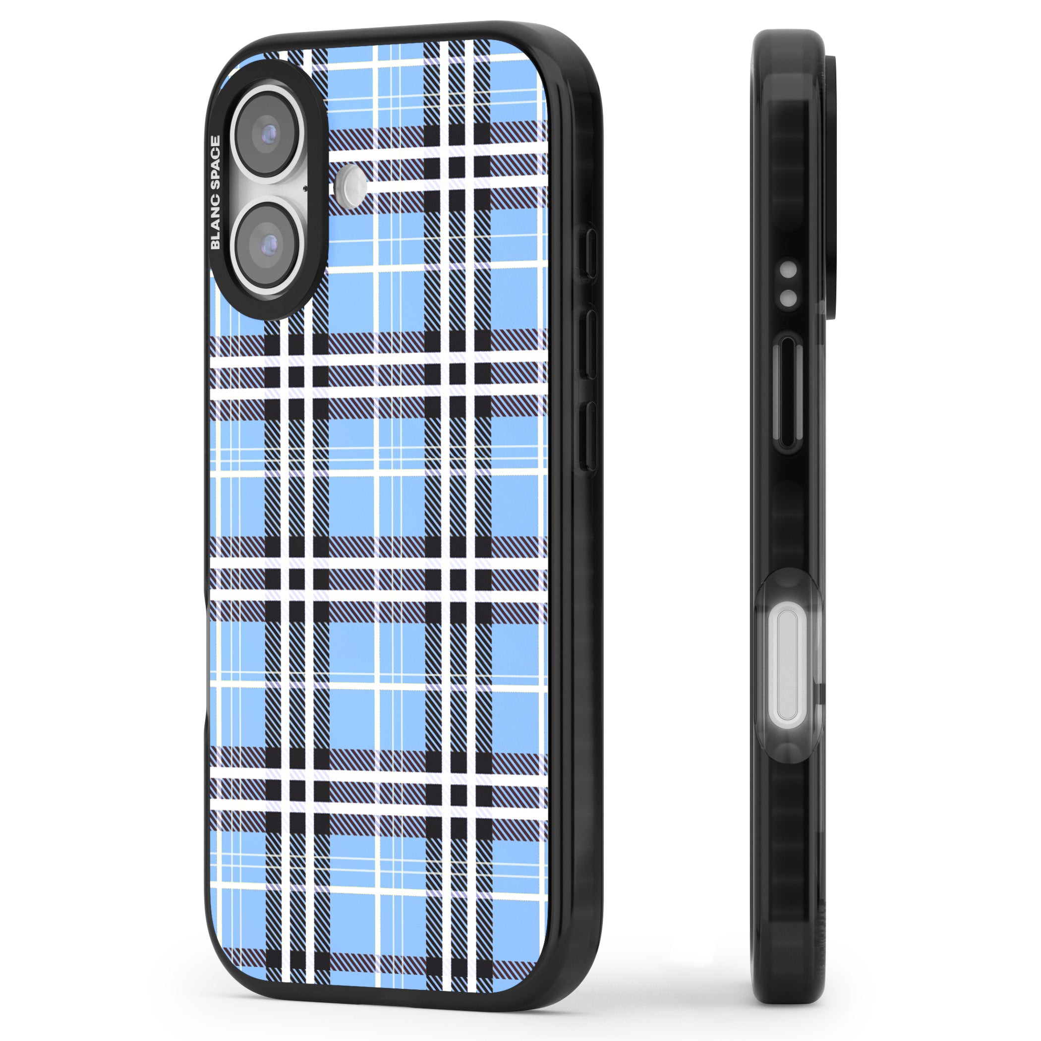 Blue Plaid iPhone 17 Impact Pro Black Phone Case Side Profile
