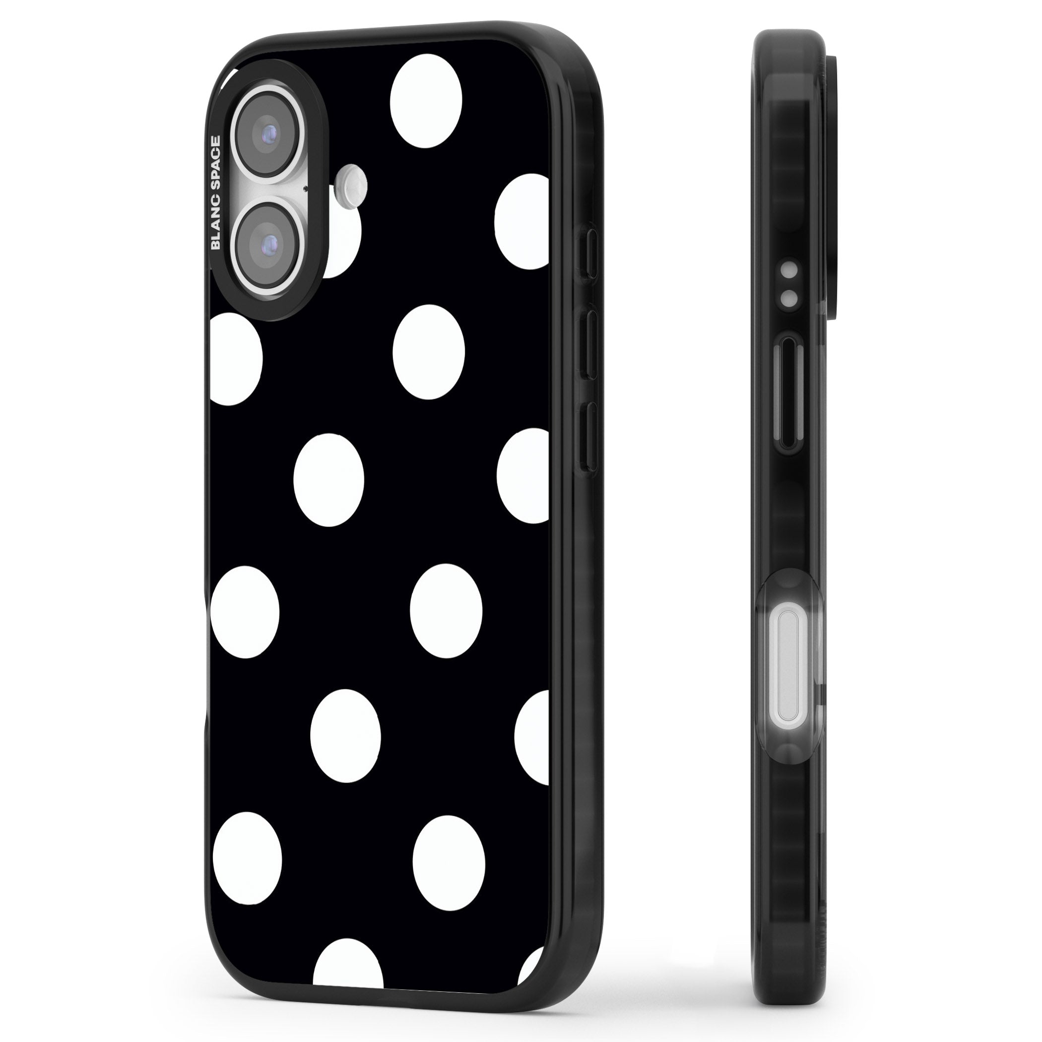 Chic Black Polka Dot iPhone 17 Impact Pro Black Phone Case Side Profile