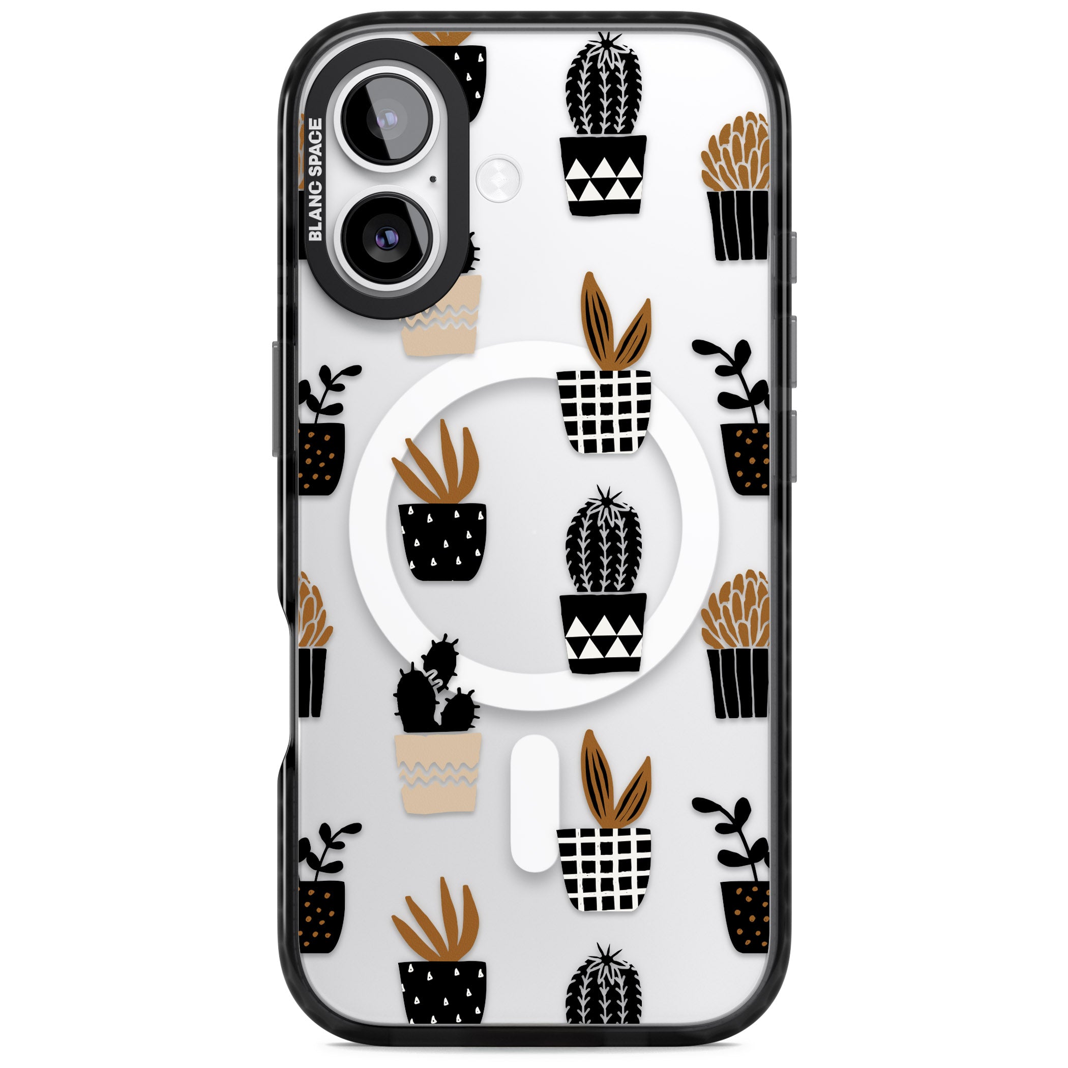 Large Mixed Plants Pattern Clear iPhone 17 Impact Pro Black Phone Case