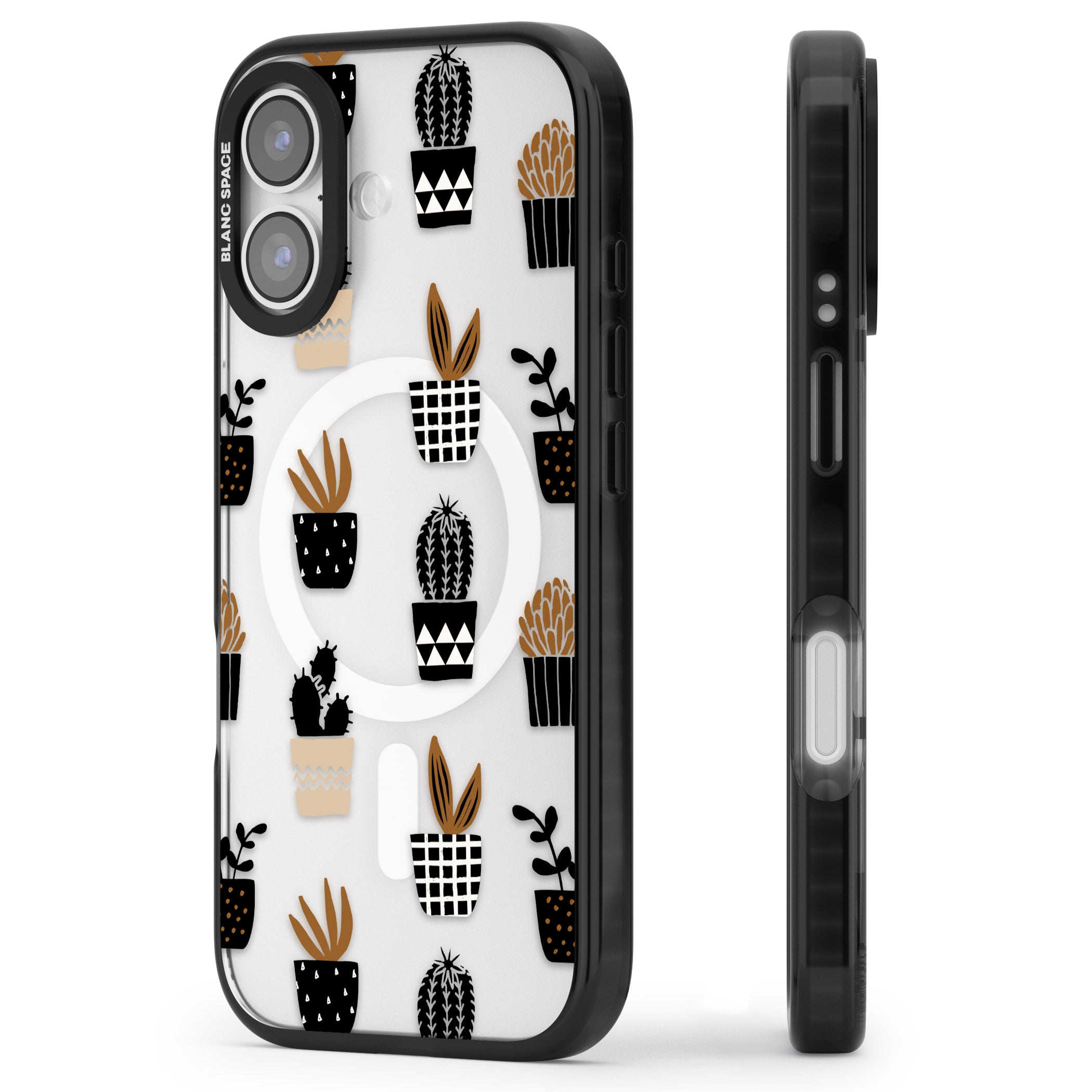 Large Mixed Plants Pattern Clear iPhone 17 Impact Pro Black Phone Case Side Profile