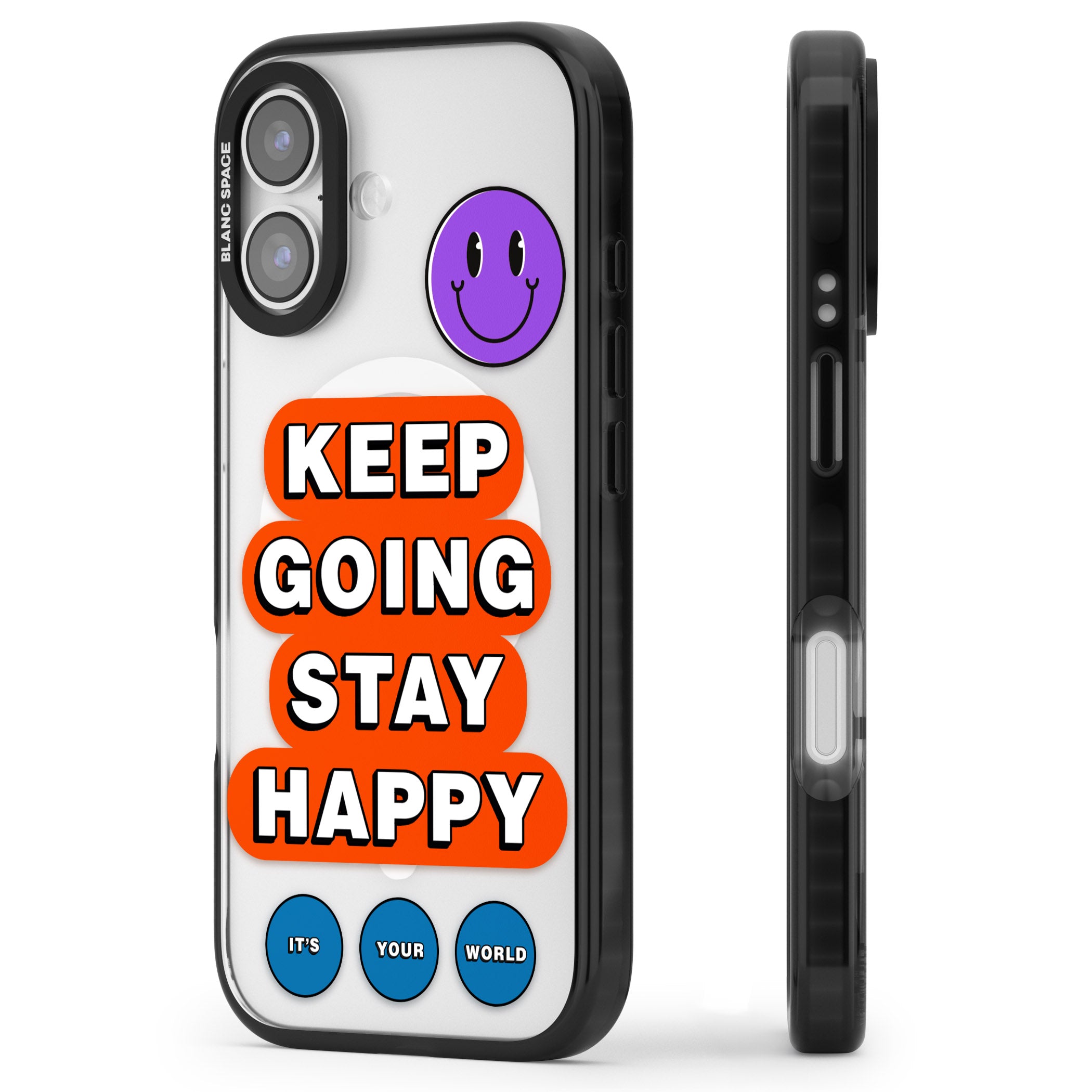 Keep Going Stay Happy iPhone 17 Impact Pro Black Phone Case Side Profile