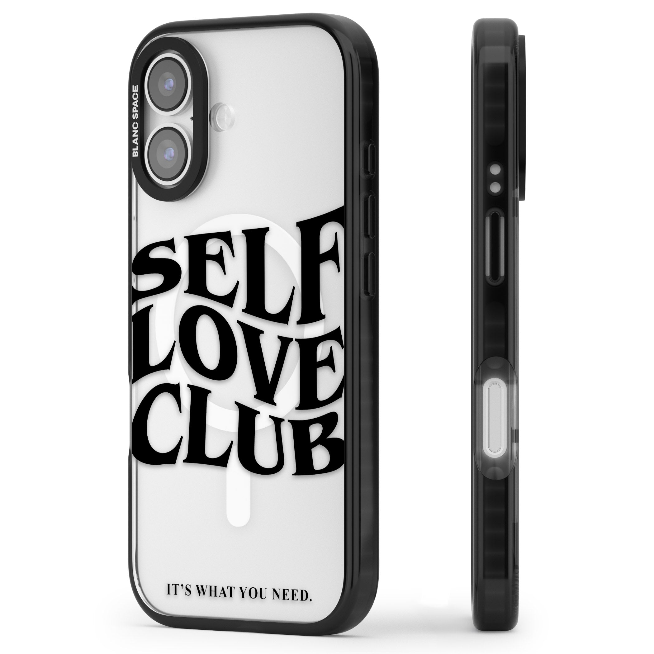 Self Love Club Black iPhone 17 Impact Pro Black Phone Case Side Profile