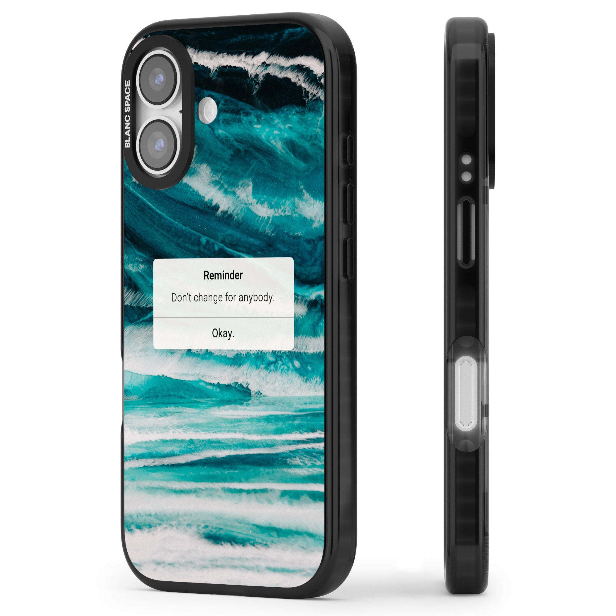 Ocean Vibe Reminder iPhone 17 Impact Pro Black Phone Case Side Profile