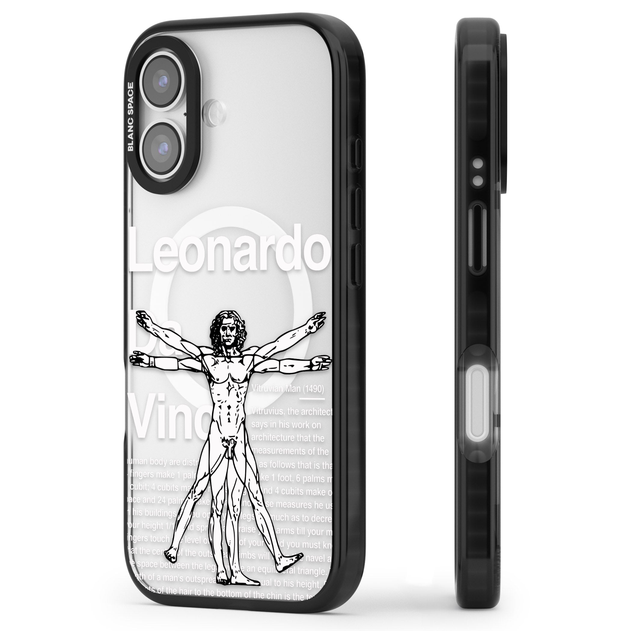 Vitruvian Man iPhone 17 Impact Pro Black Phone Case Side Profile