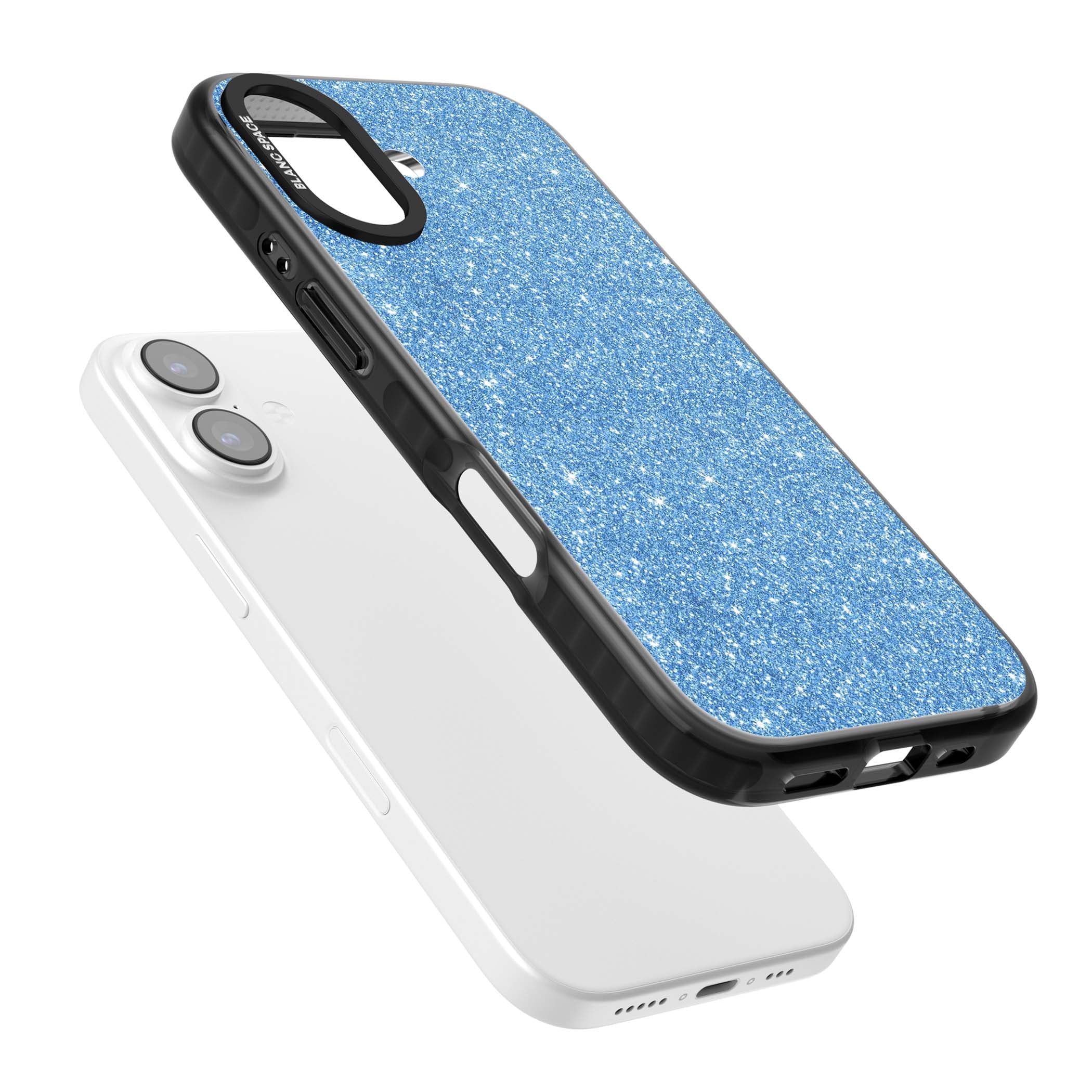 Blue Glitter blue glitter iPhone case featuring dense sparkling cerulean glitter with a glamorous shimmering finish | Black Impact Magsafe case for iPhone 17