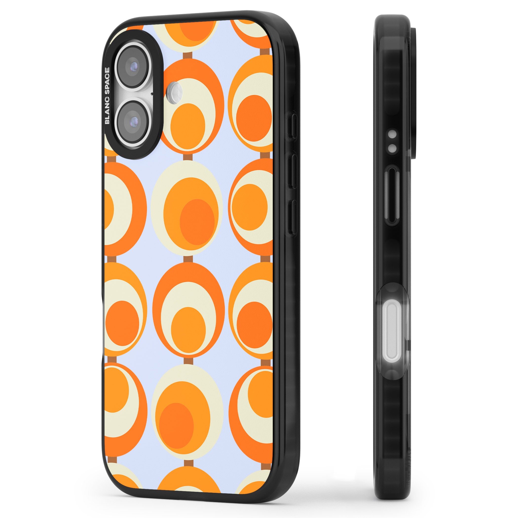 Mid Century Blue Orange Pattern iPhone 17 Impact Pro Black Phone Case Side Profile