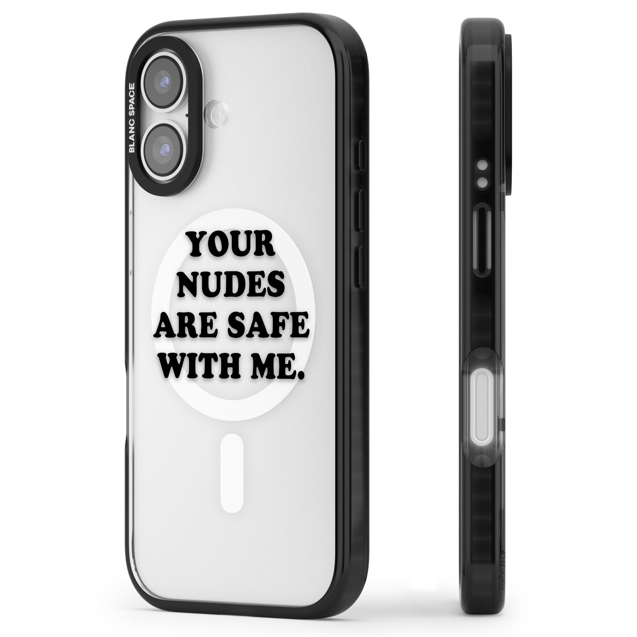 Your Nudes Are Safe Black iPhone 17 Impact Pro Black Phone Case Side Profile