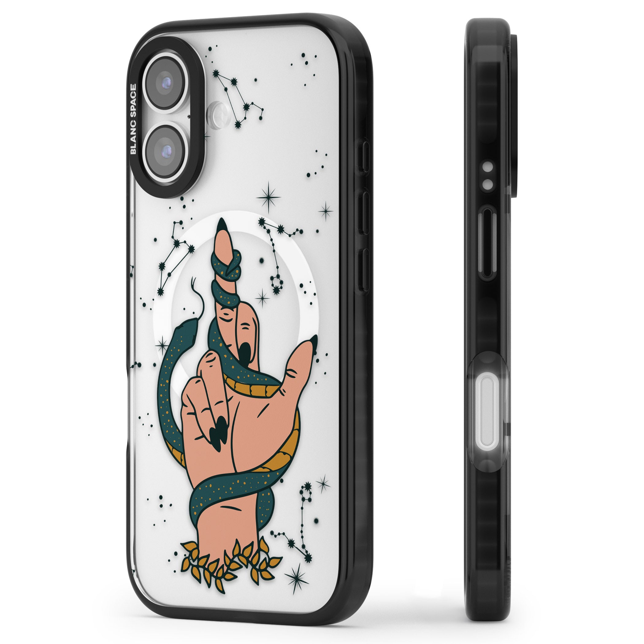 Snakes, Stars And Cynicism iPhone 17 Impact Pro Black Phone Case Side Profile