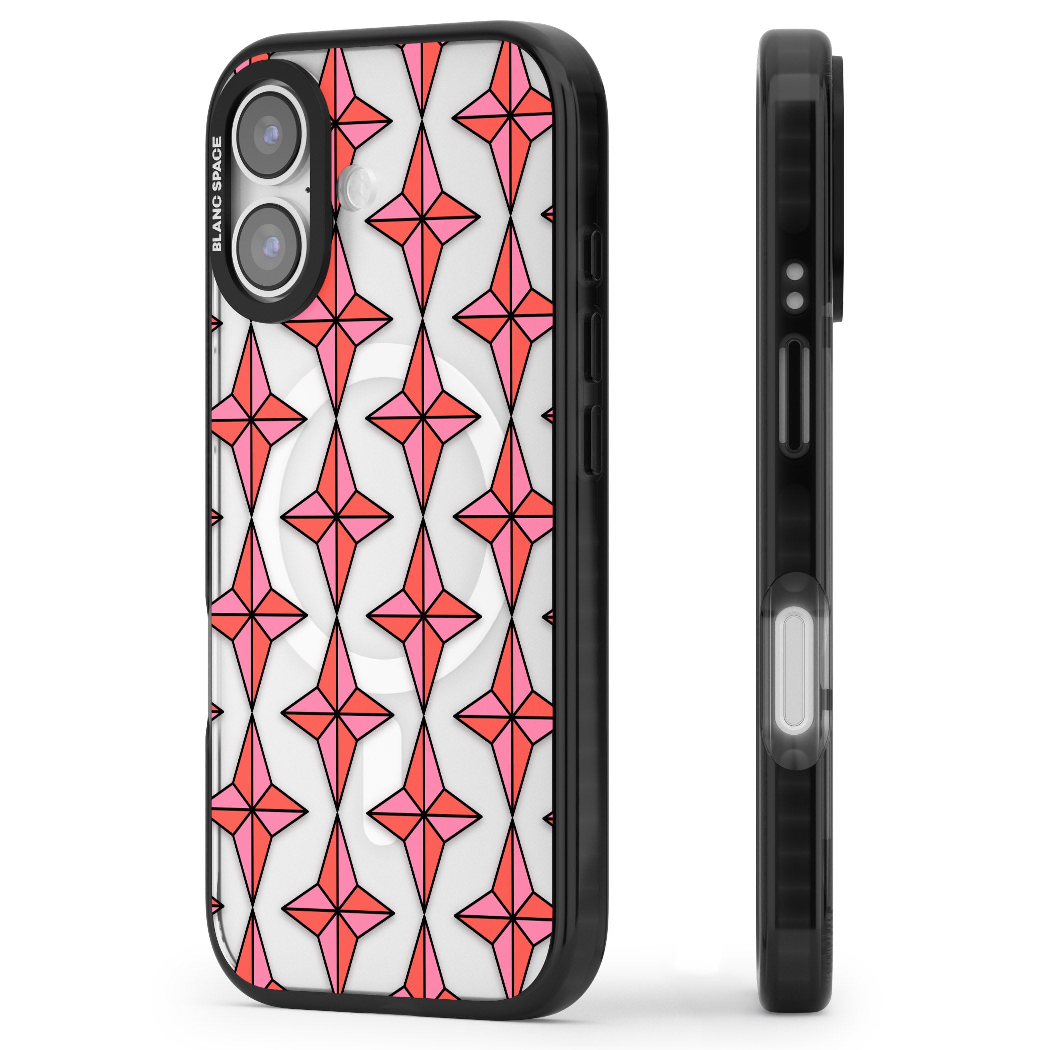 Rose Stars Pattern (Clear) iPhone 17 Impact Pro Black Phone Case Side Profile