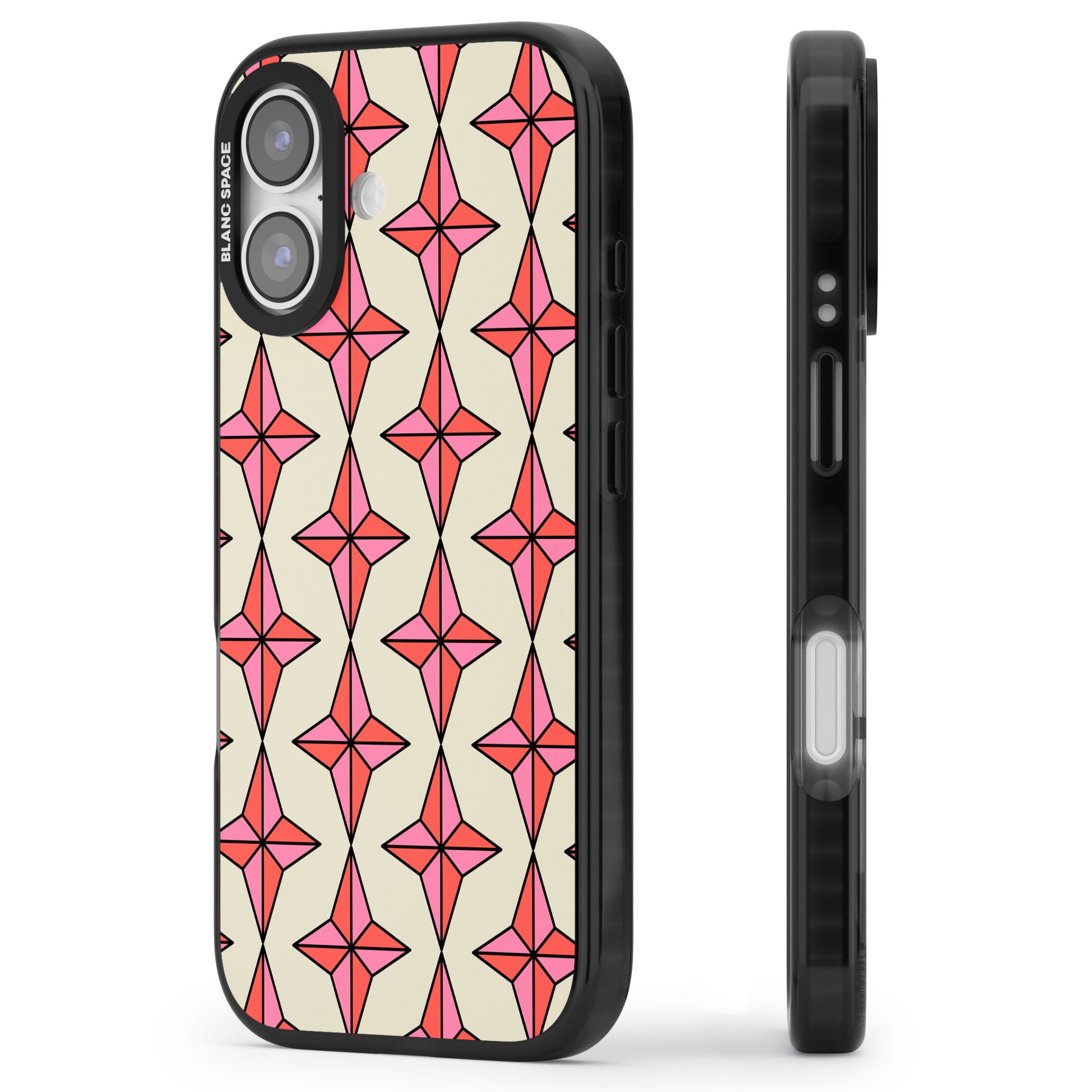 Rose Stars Pattern iPhone 17 Impact Pro Black Phone Case Side Profile