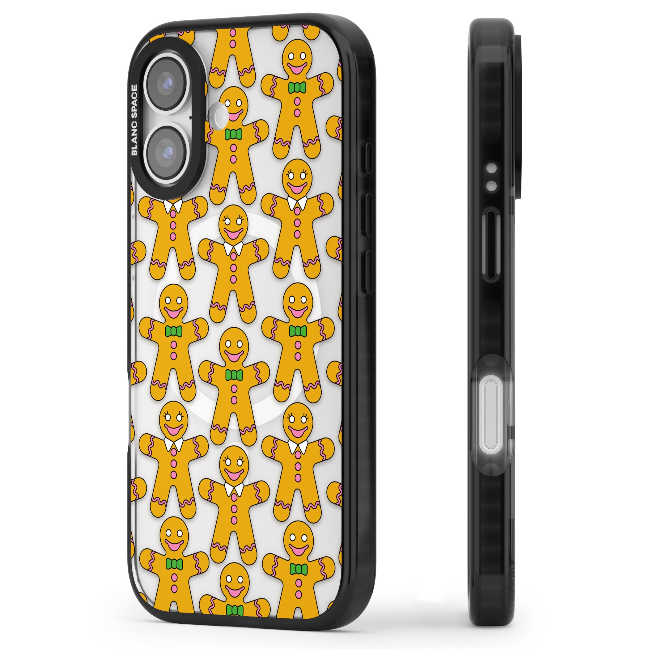 Gingerbread Cookie Pattern iPhone 17 Impact Pro Black Phone Case Side Profile