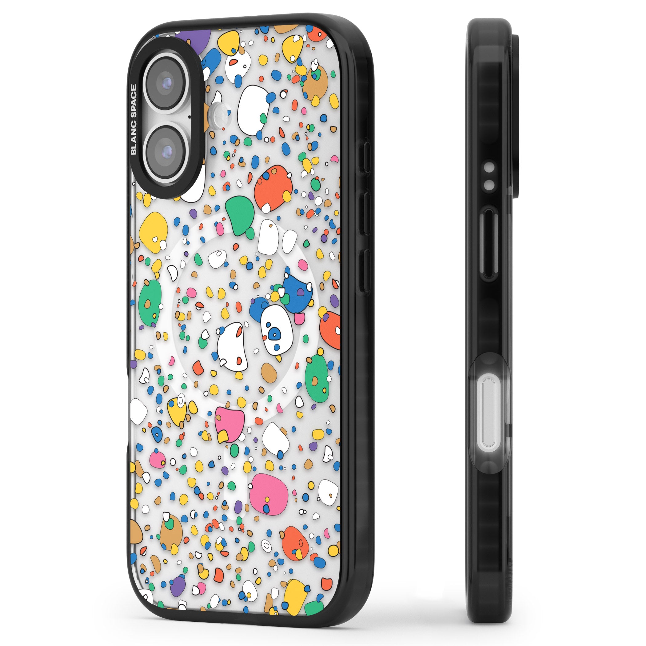Colourful Confetti Pebbles iPhone 17 Impact Pro Black Phone Case Side Profile