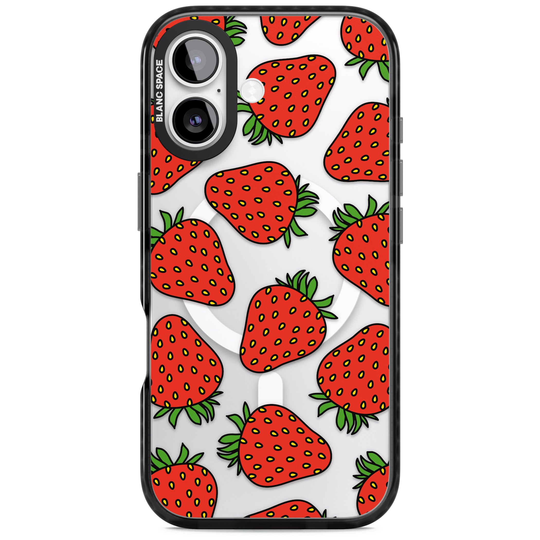 Strawberry Pattern iPhone 17 Impact Pro Black Phone Case