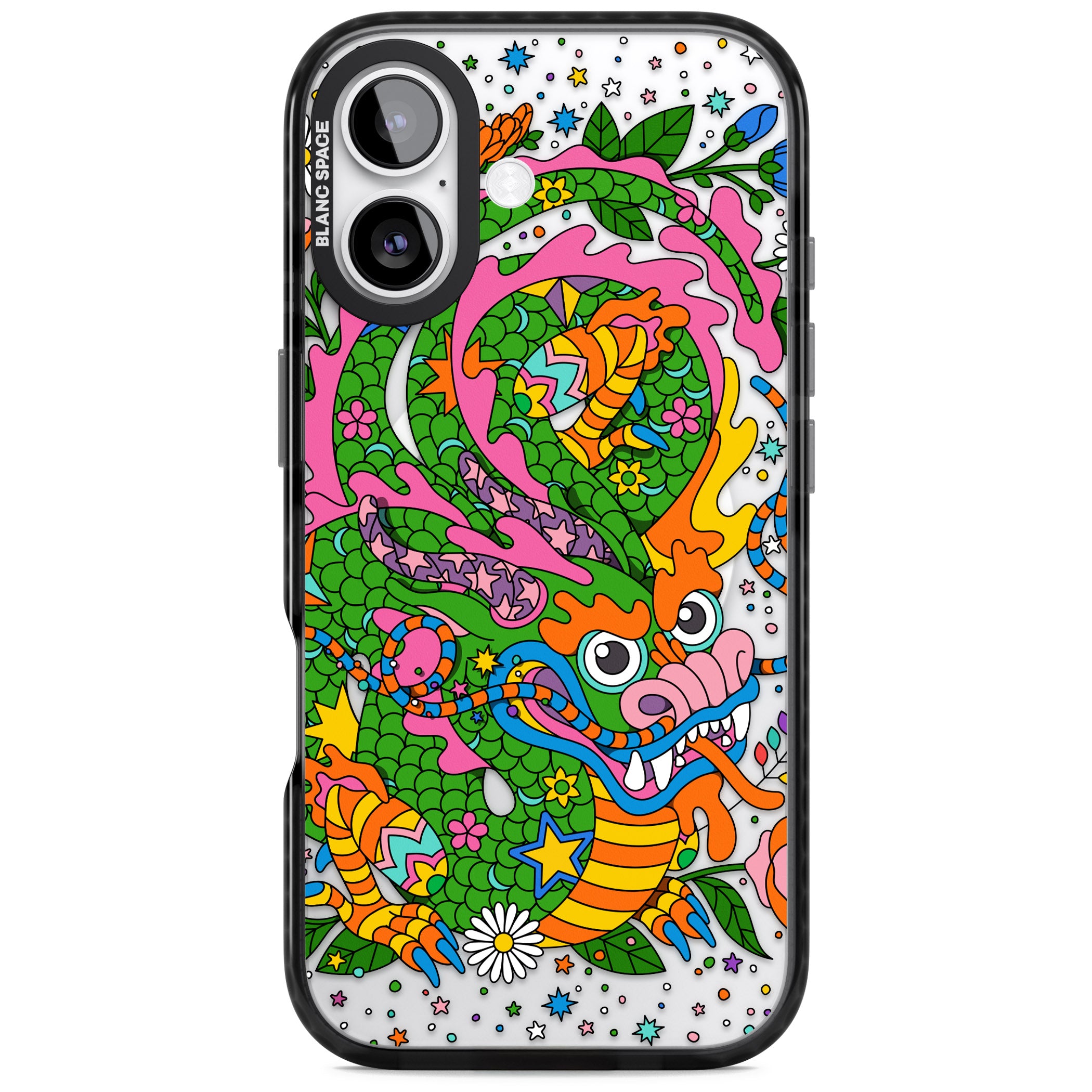 Psychedelic Jungle Dragon iPhone 17 Impact Pro Black Phone Case