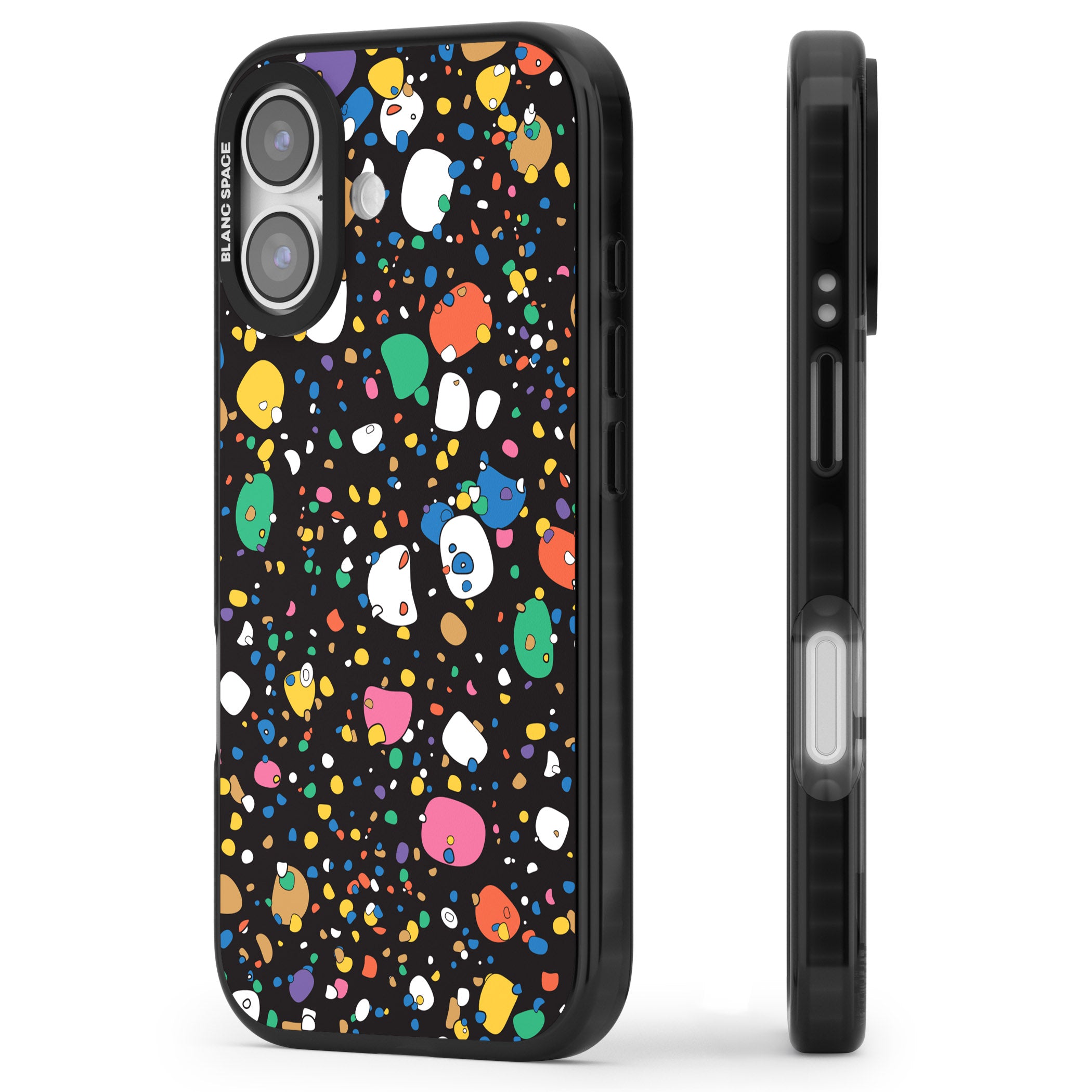Colourful Confetti Pebbles (Black) iPhone 17 Impact Pro Black Phone Case Side Profile