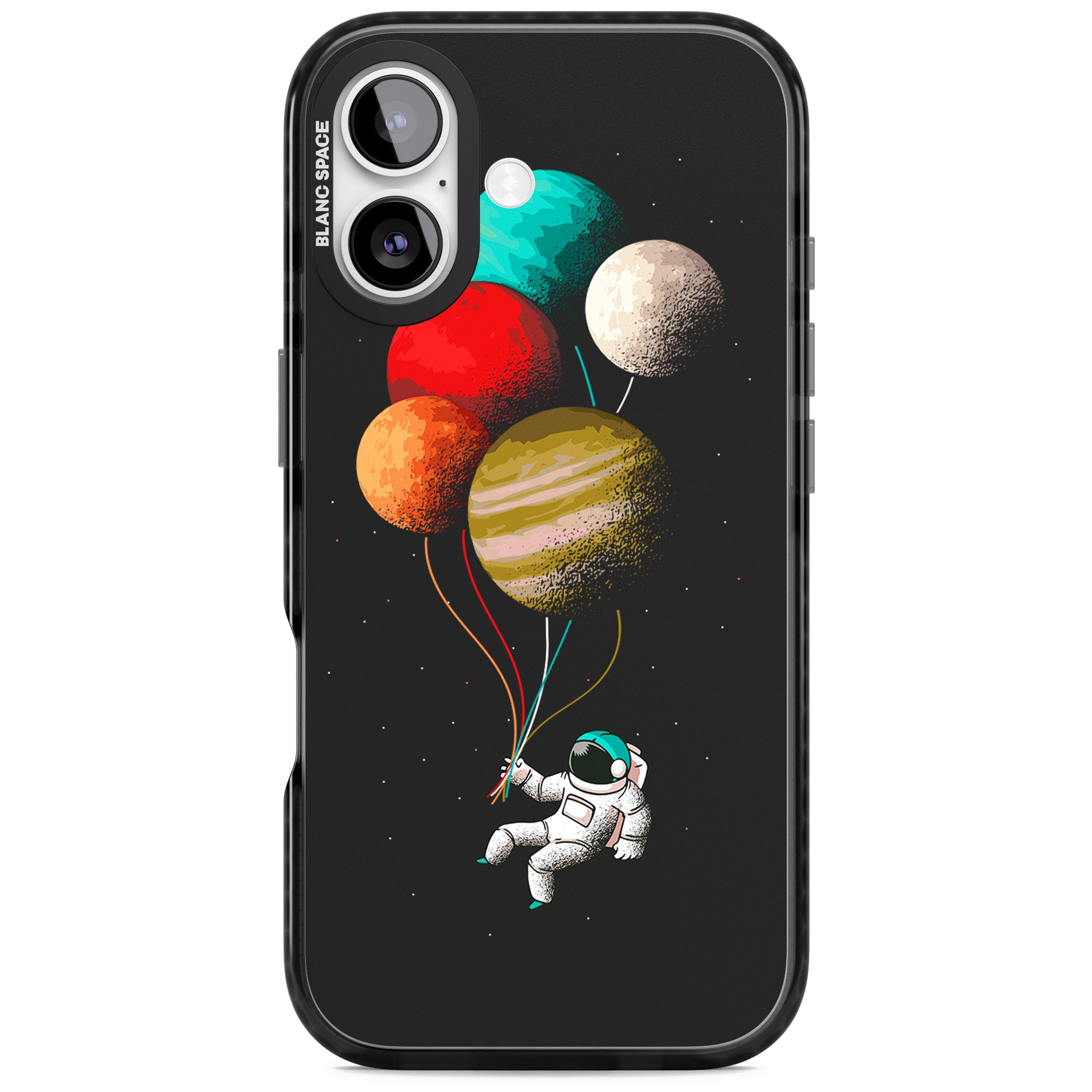 Astronaut Balloon Planets iPhone 17 Impact Pro Black Phone Case
