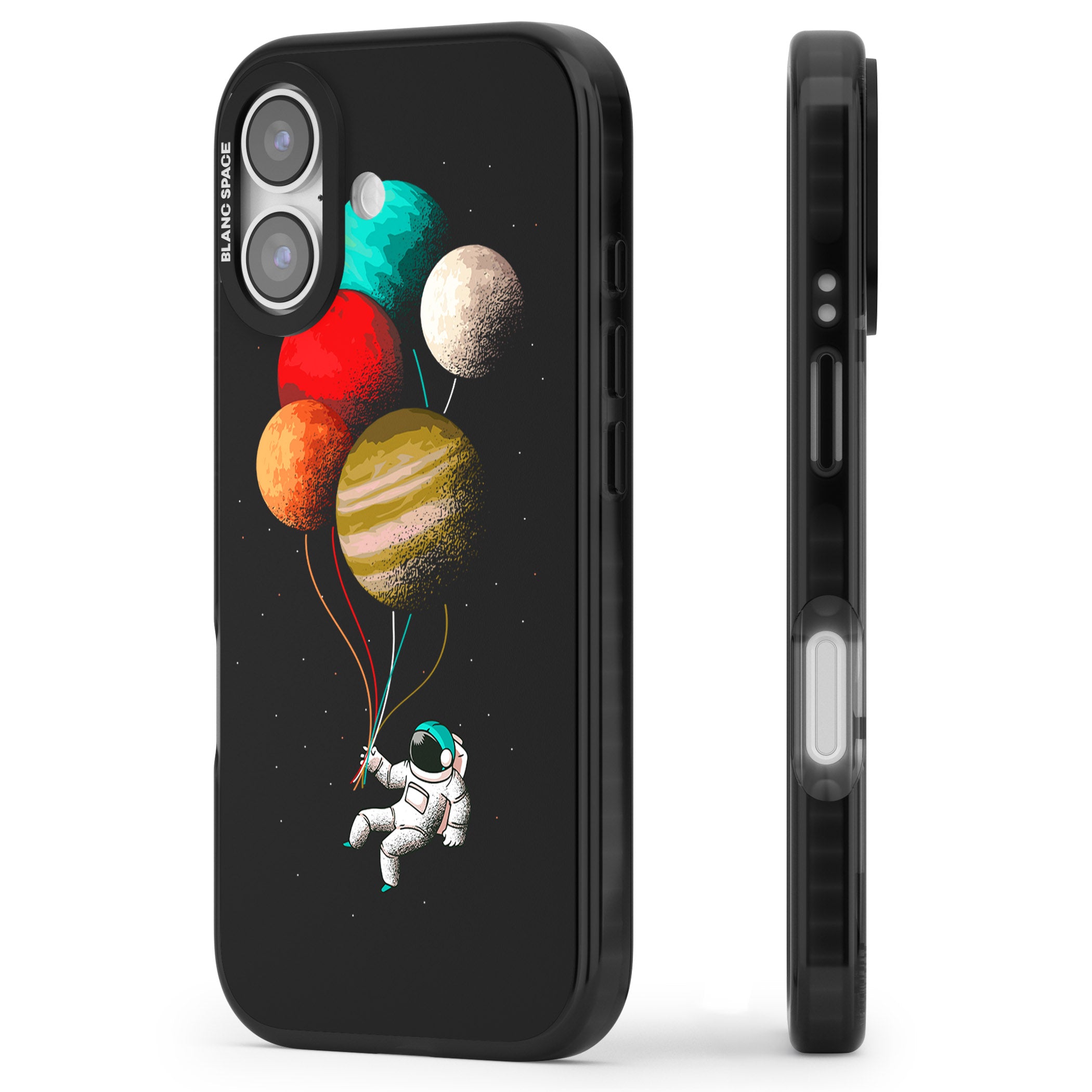 Astronaut Balloon Planets iPhone 17 Impact Pro Black Phone Case Side Profile