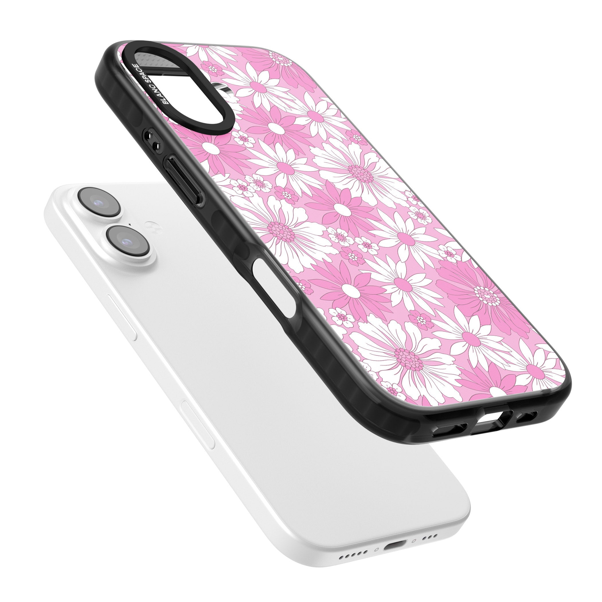 Pink White Flowers iPhone 17 Impact Pro Black Phone Case Colours