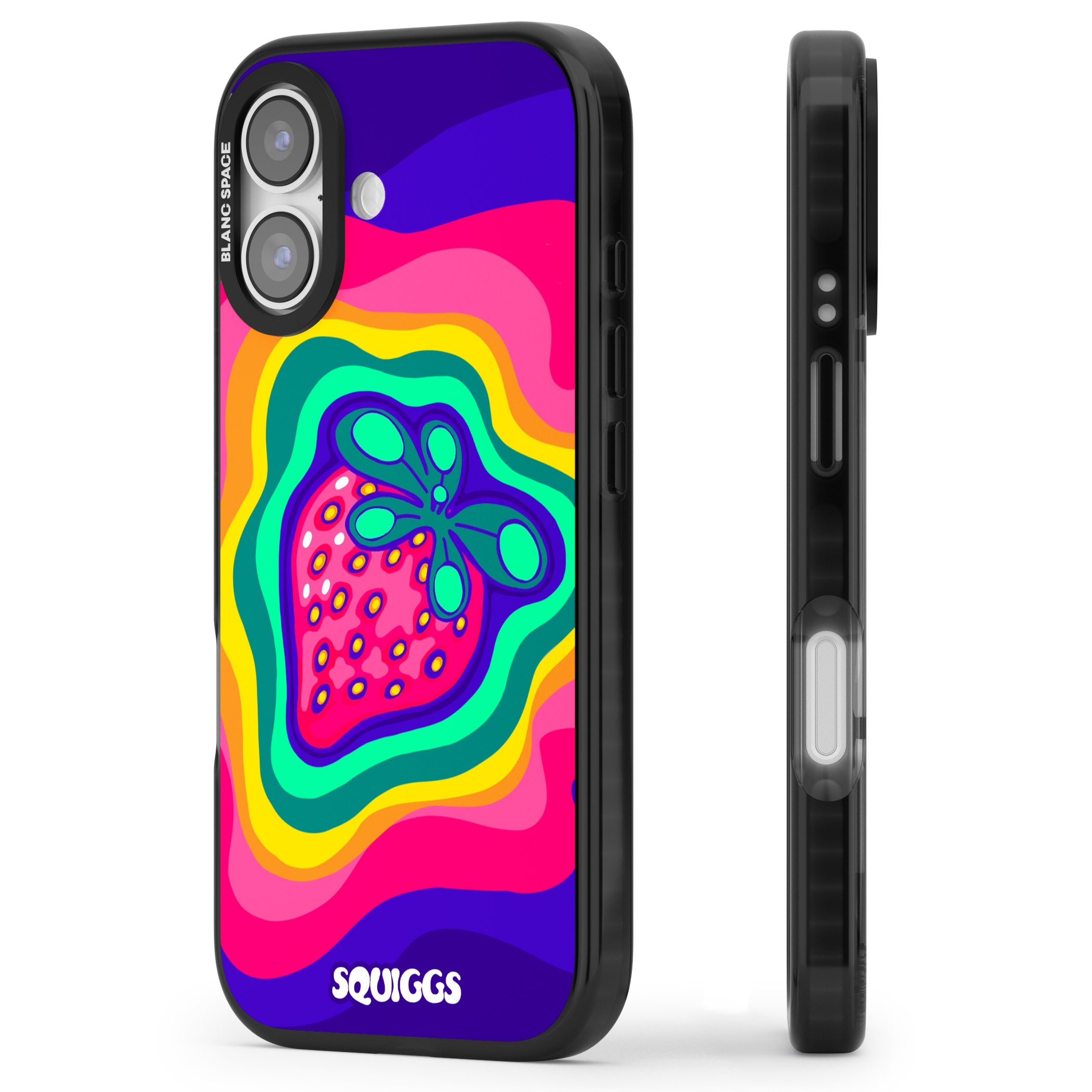 Strawberry Rainbow iPhone 17 Impact Pro Black Phone Case Side Profile
