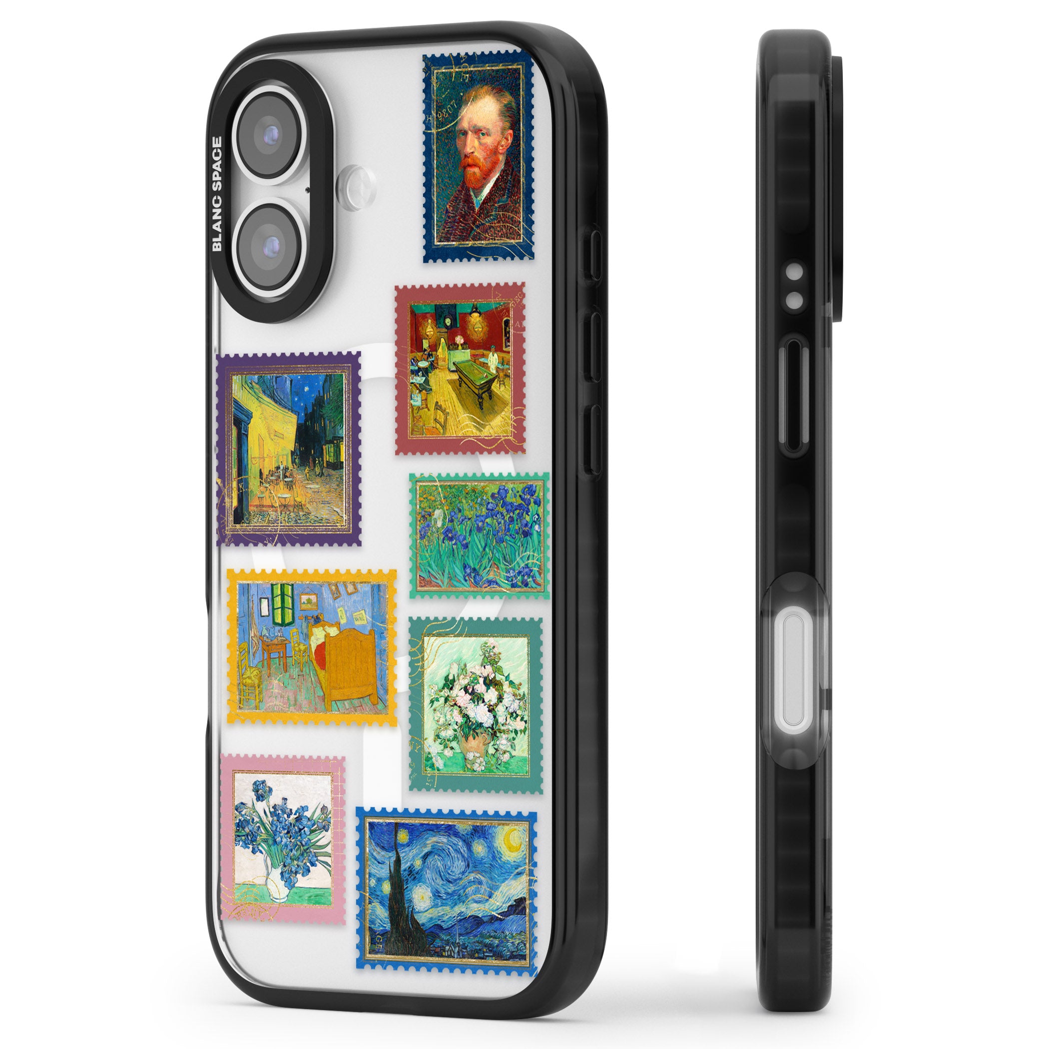 Colourful Vintage Art Stamps iPhone 17 Impact Pro Black Phone Case Side Profile