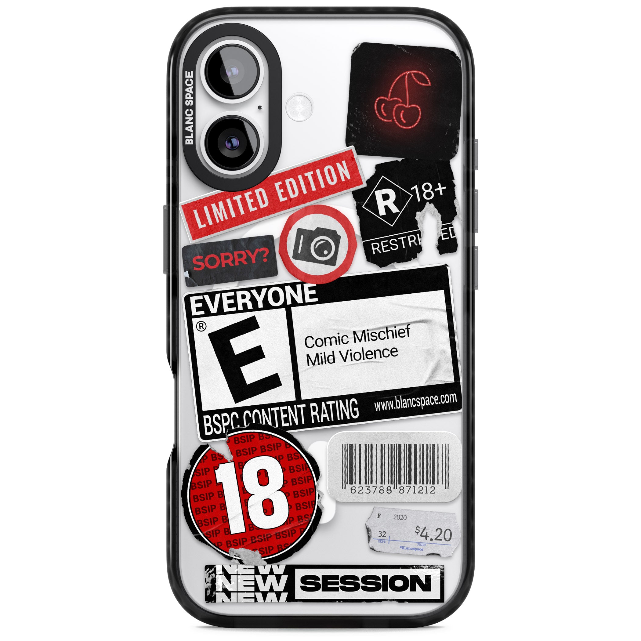Rated 18+ Sticker Mix iPhone 17 Impact Pro Black Phone Case