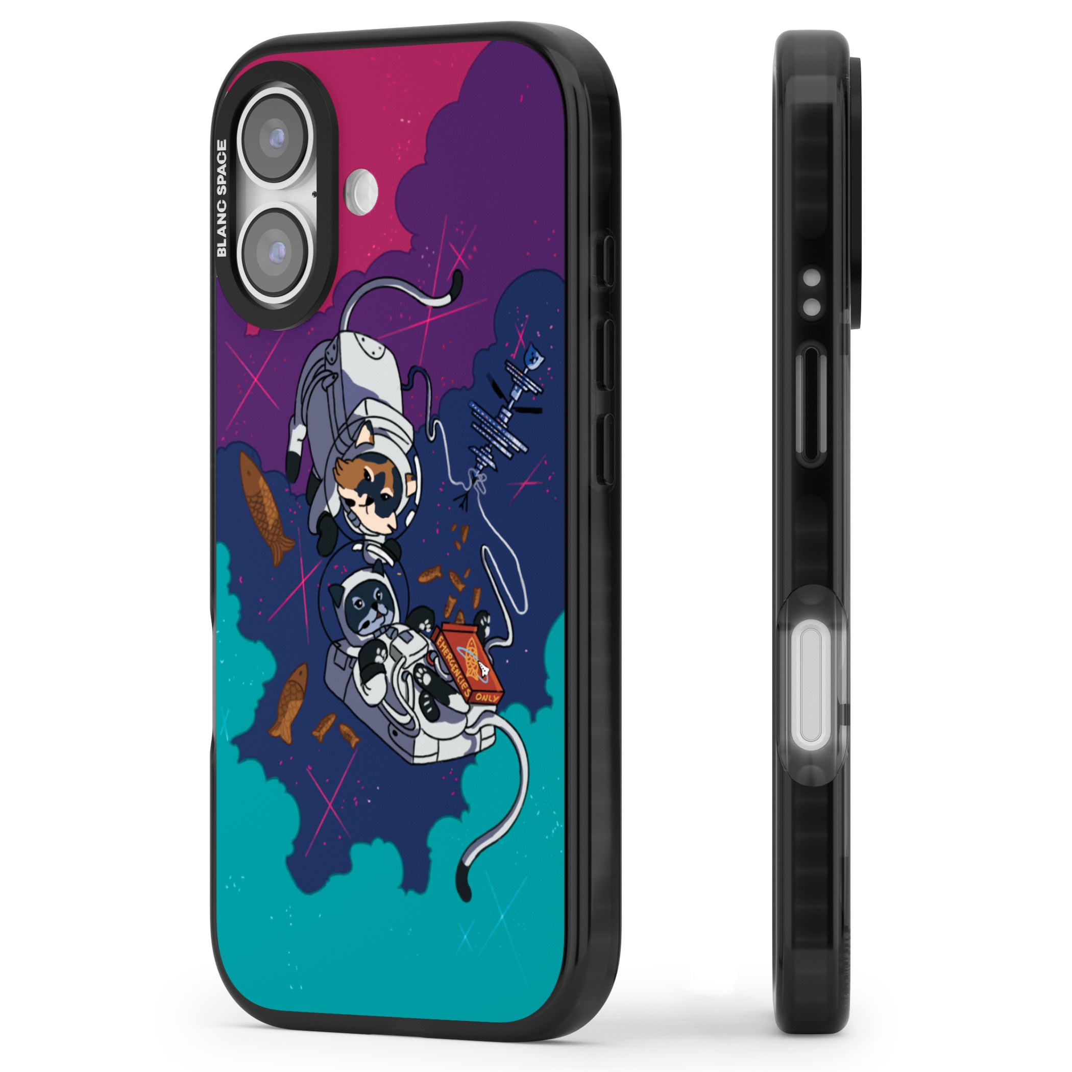 Cats In Space iPhone 17 Impact Pro Black Phone Case Side Profile