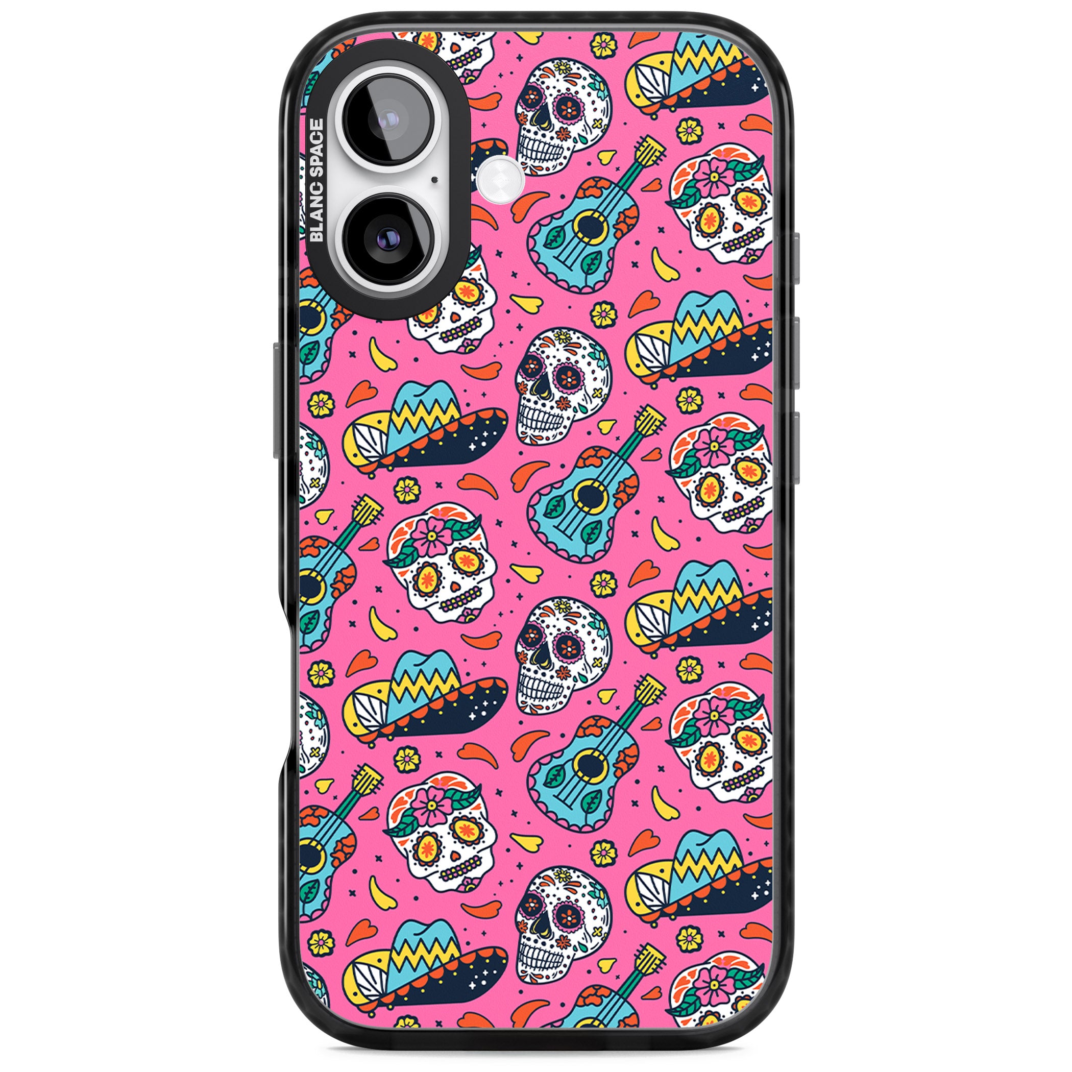 Pink Day Of The Dead Pattern iPhone 17 Impact Pro Black Phone Case