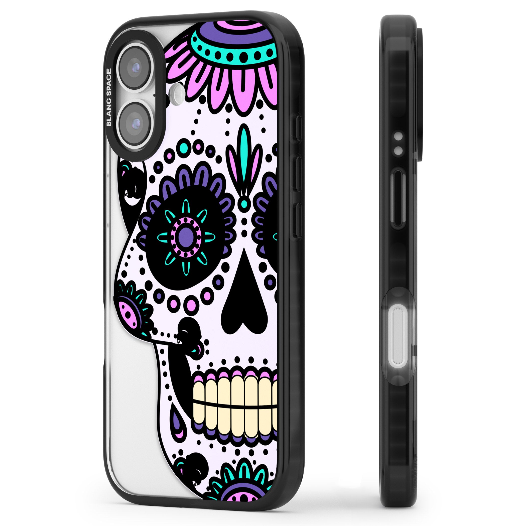 Violet Sugar Skull iPhone 17 Impact Pro Black Phone Case Side Profile