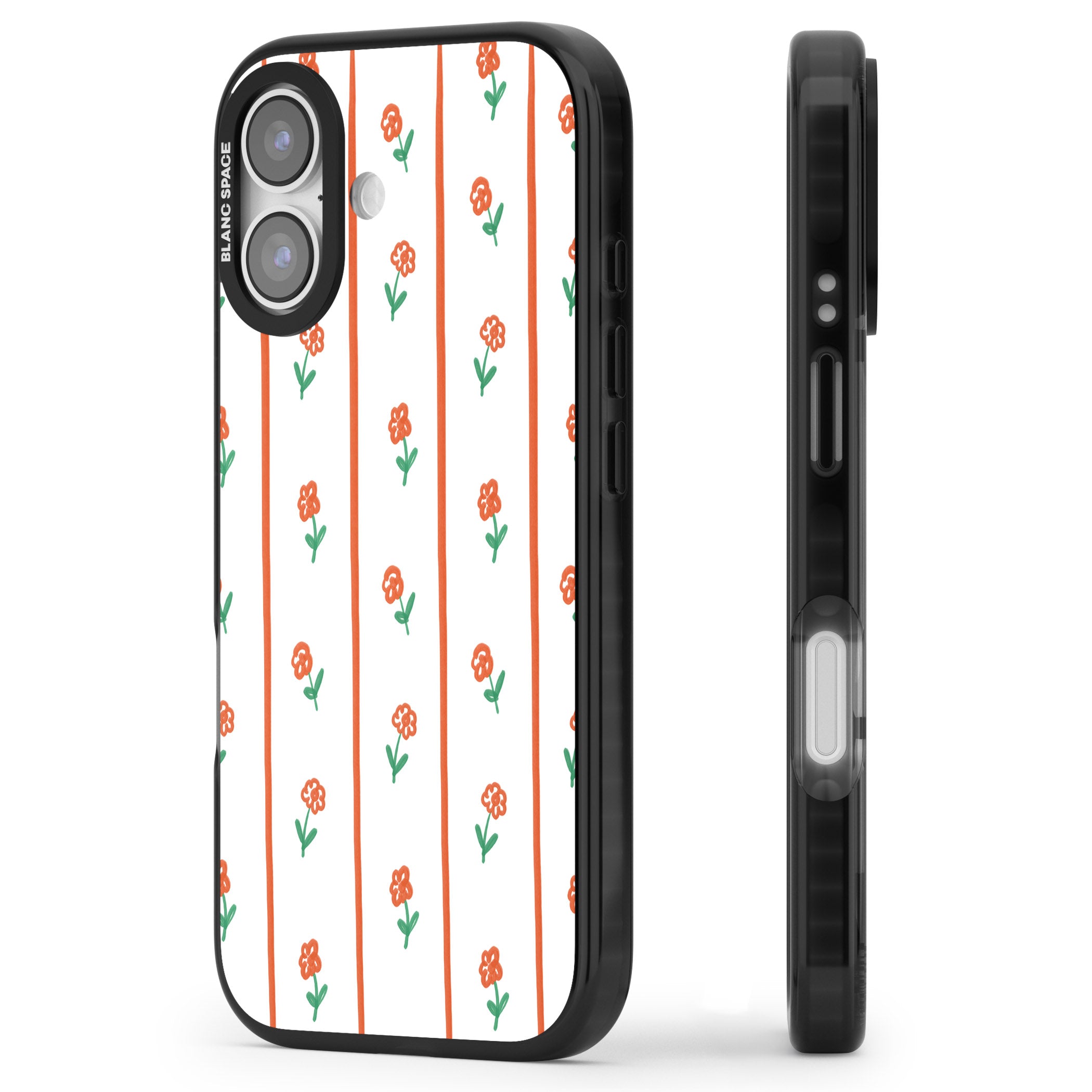 Minimal Floral Stripe iPhone 17 Impact Pro Black Phone Case Side Profile