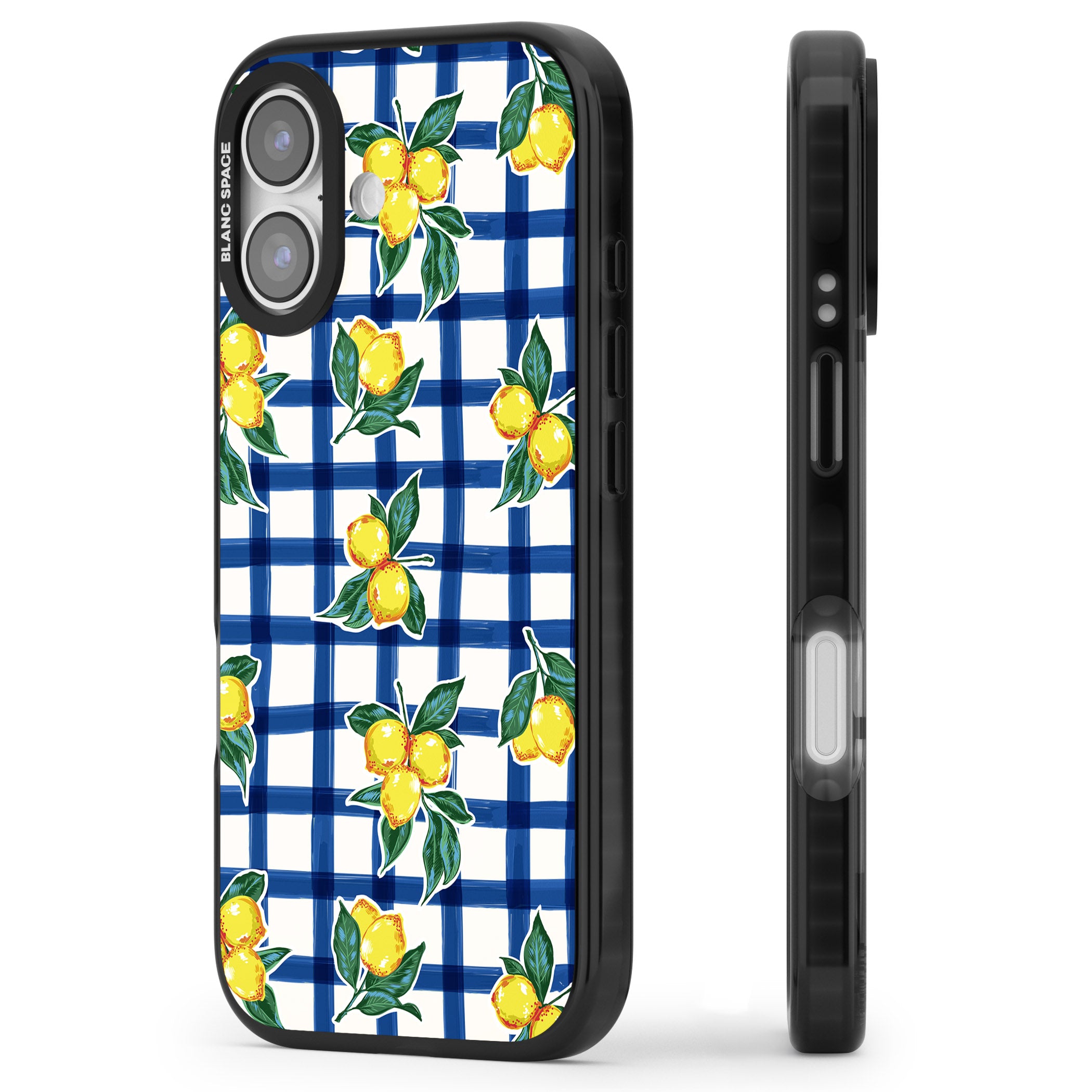 Lemon Gingham iPhone 17 Impact Pro Black Phone Case Side Profile