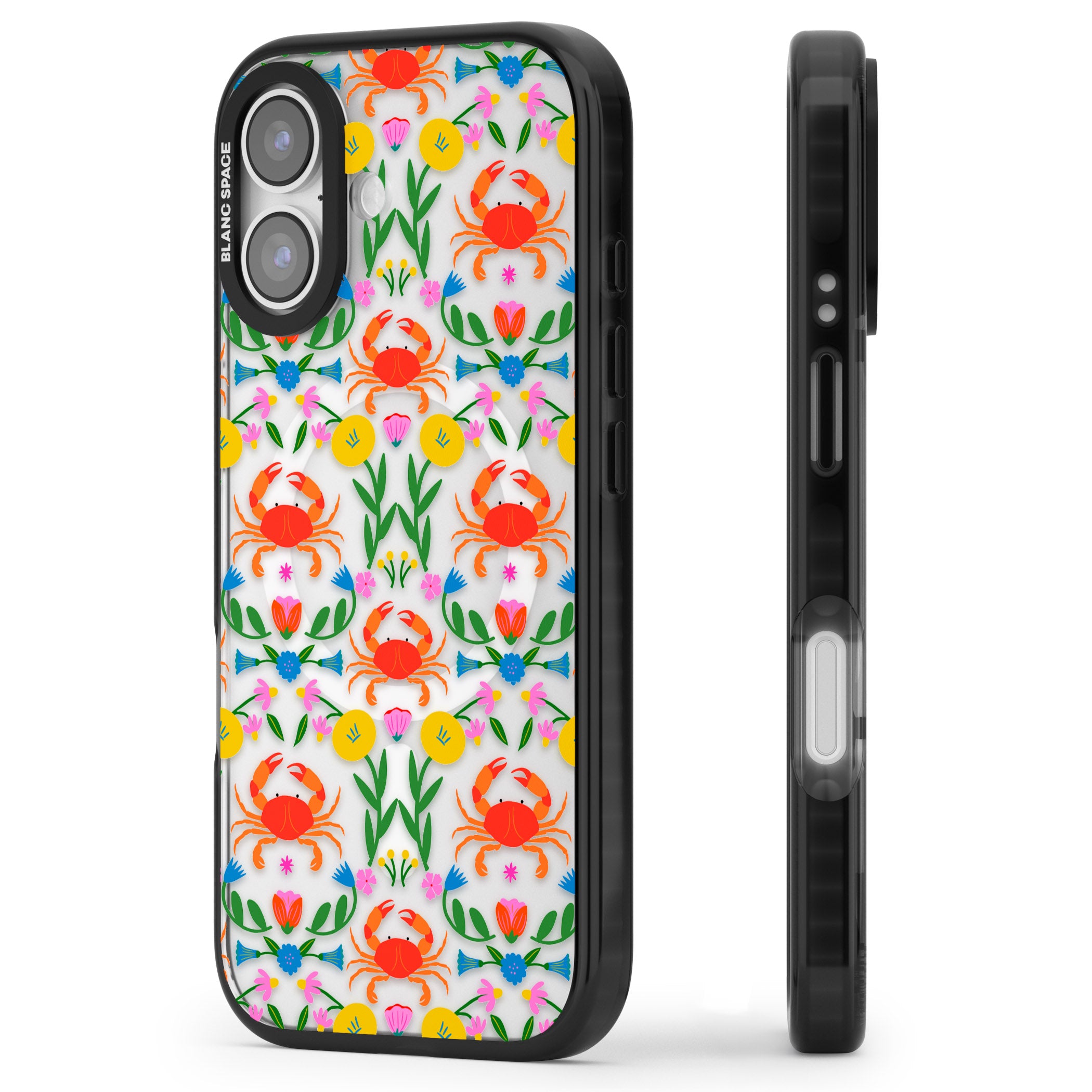 Crabs Flowers iPhone 17 Impact Pro Black Phone Case Side Profile