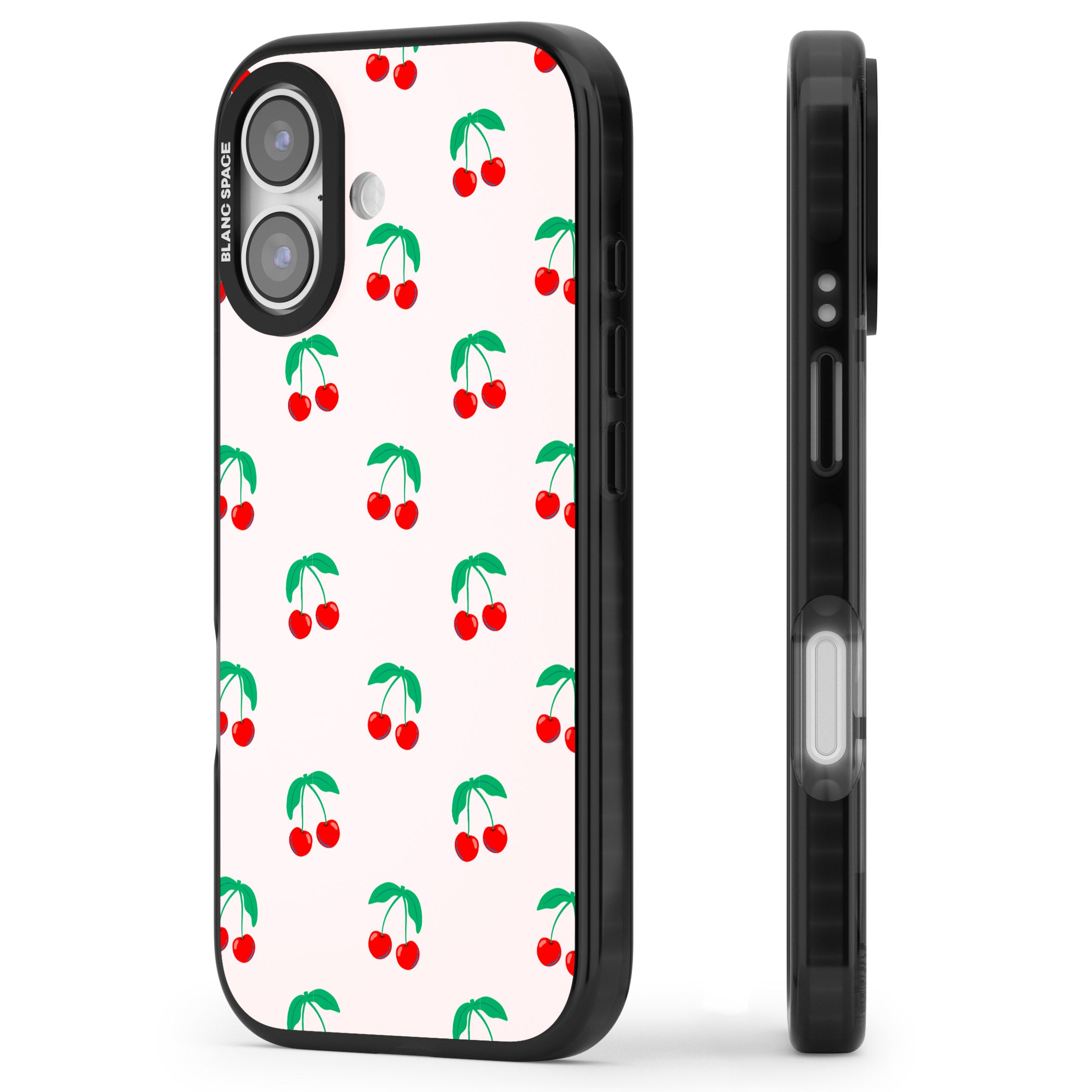 Cute Cherry Pattern iPhone 17 Impact Pro Black Phone Case Side Profile
