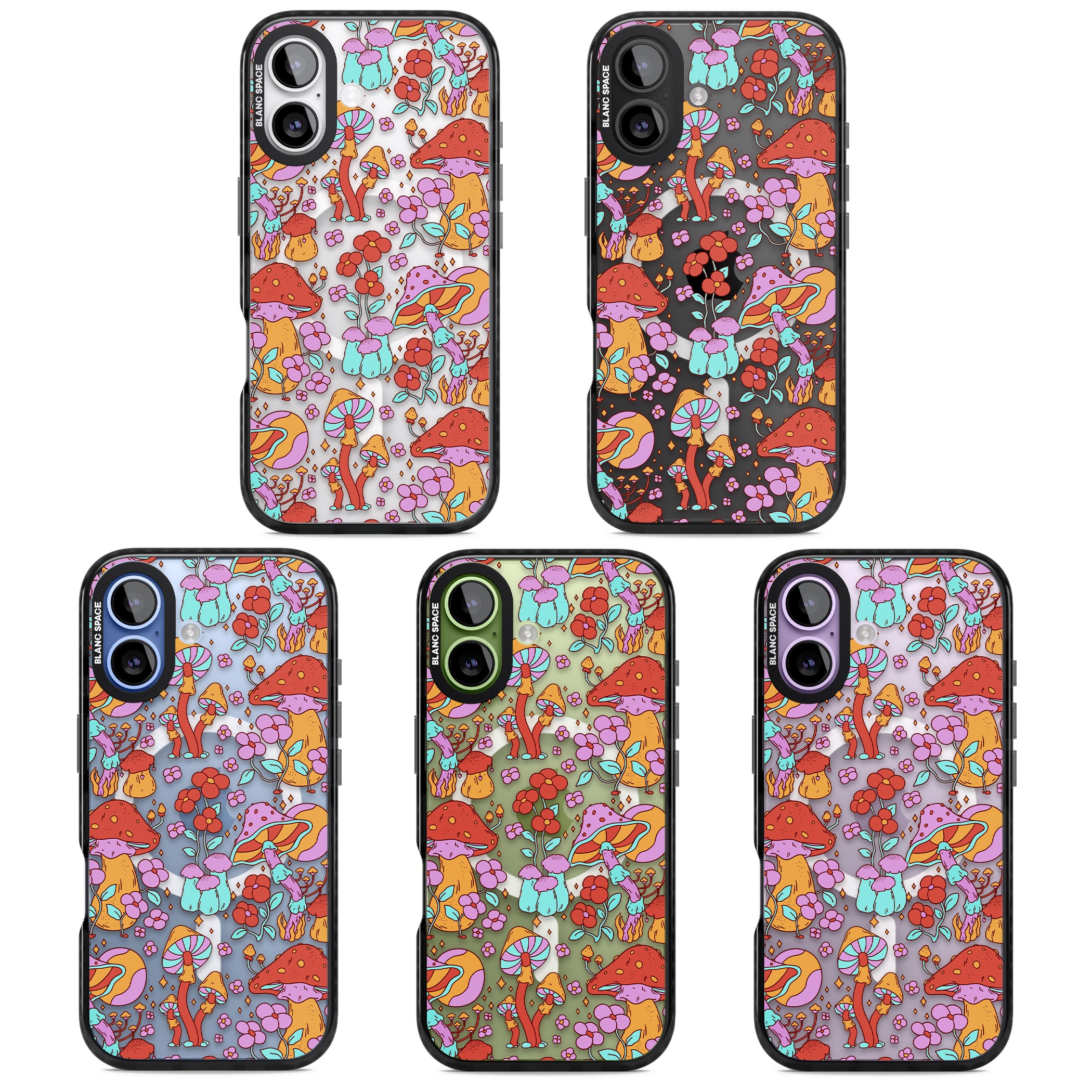 Psychedelic Flowers & Mushrooms iPhone 17 Impact Pro Black Phone Case APT Impact Protection