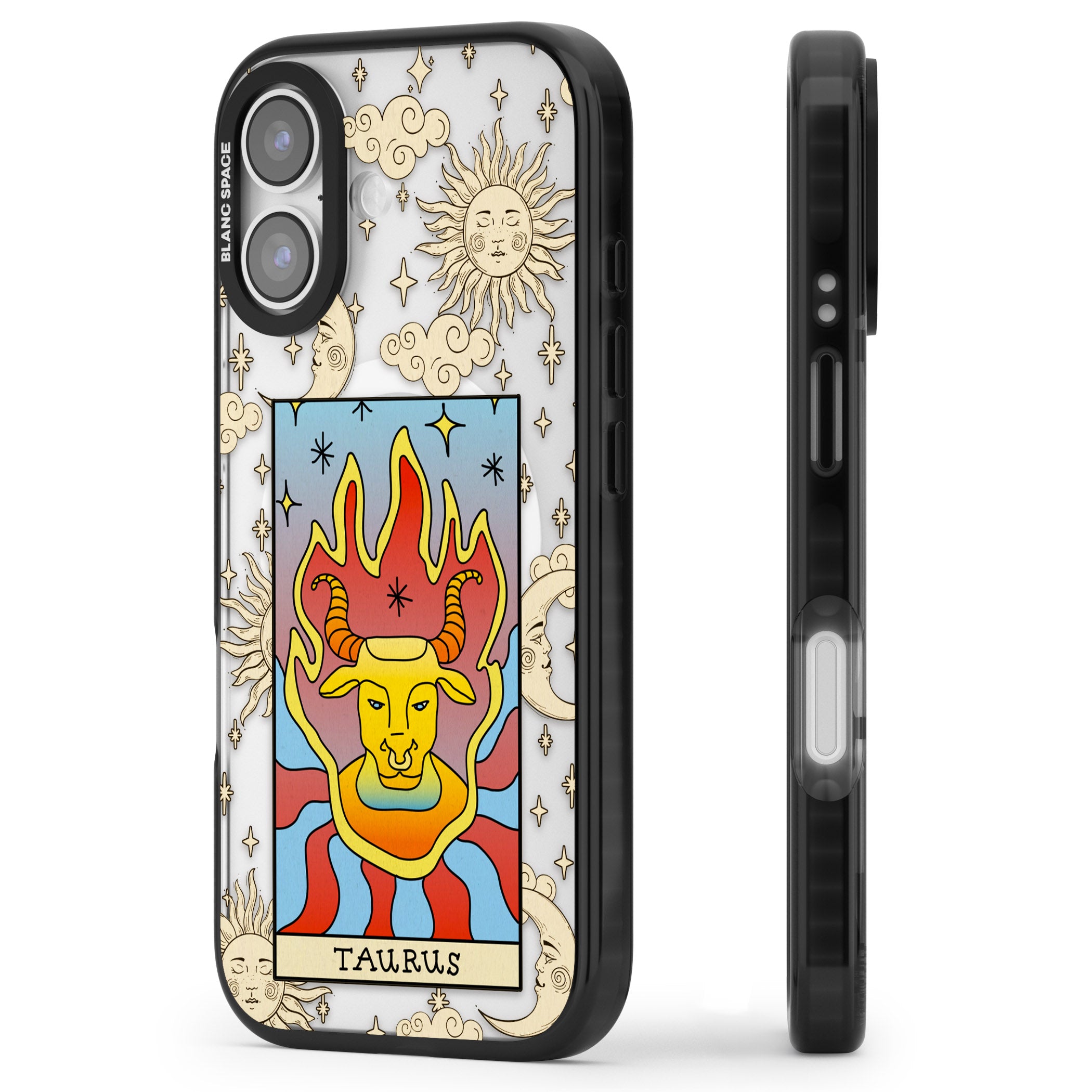 Celestial Zodiac Taurus iPhone 17 Impact Pro Black Phone Case Side Profile
